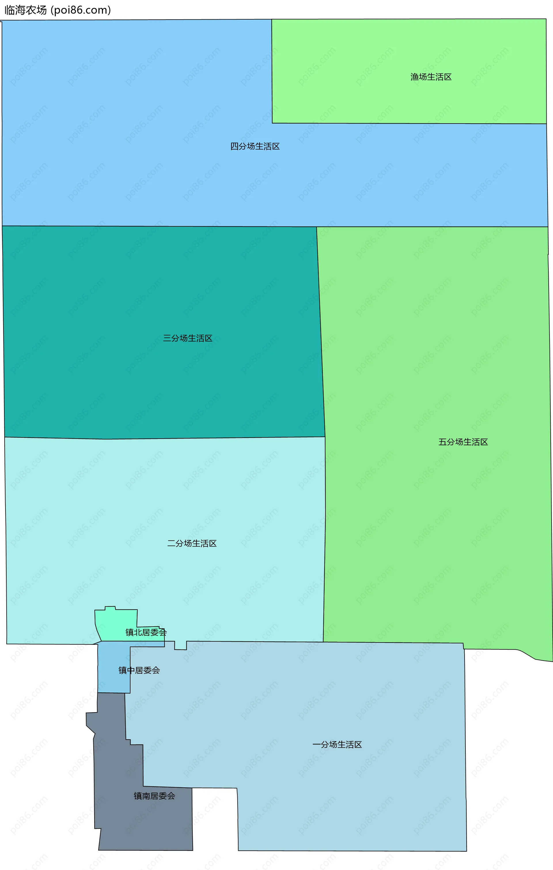 临海农场边界地图(五级行政区划)