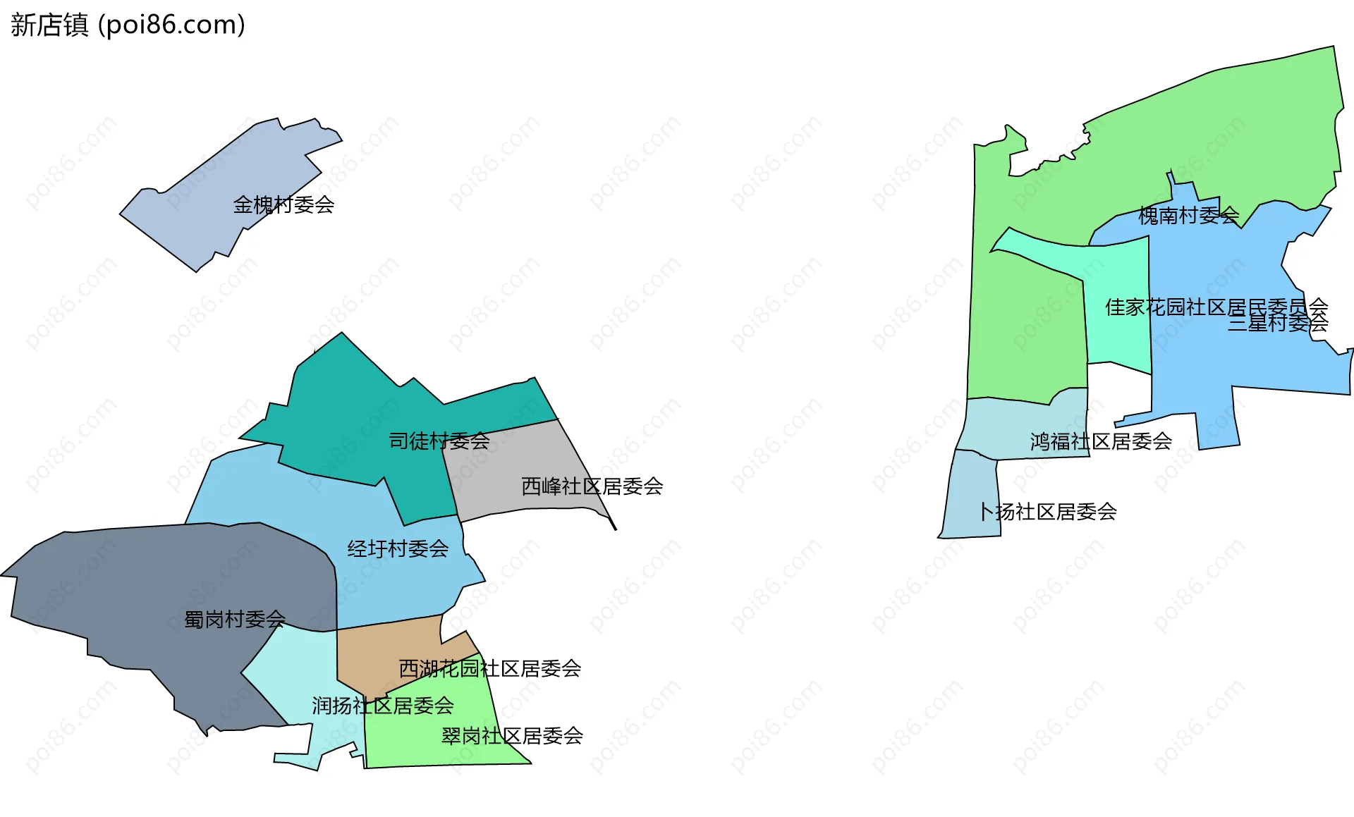 新店镇边界地图(五级行政区划)