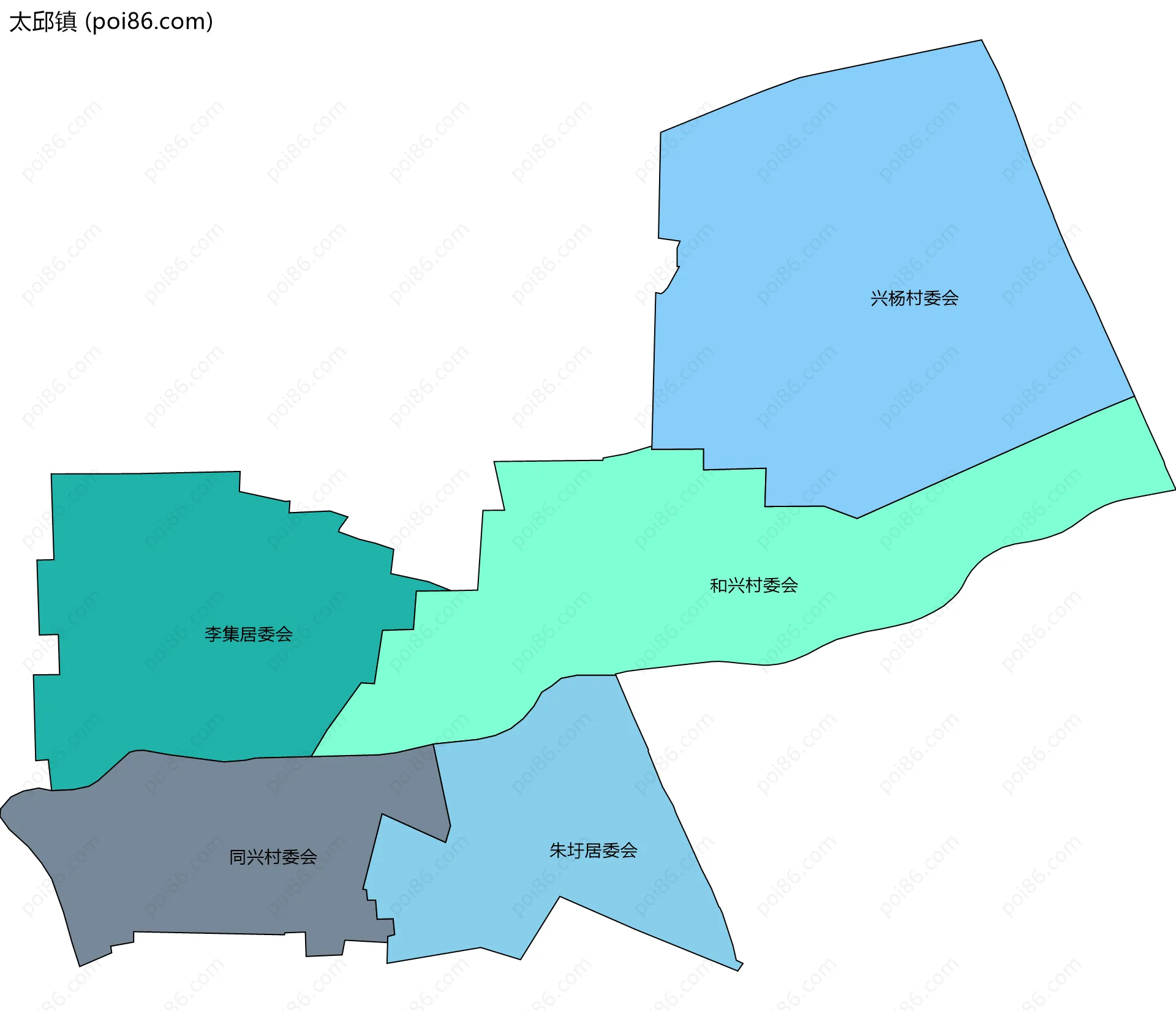 太邱镇边界地图(五级行政区划)