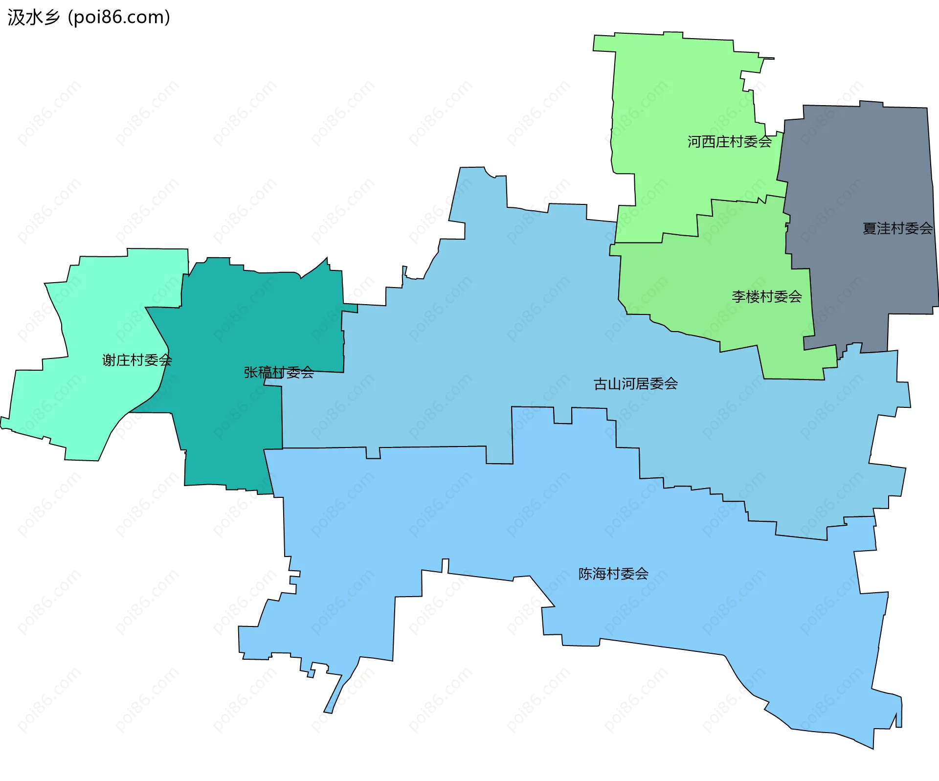 汲水乡边界地图(五级行政区划)