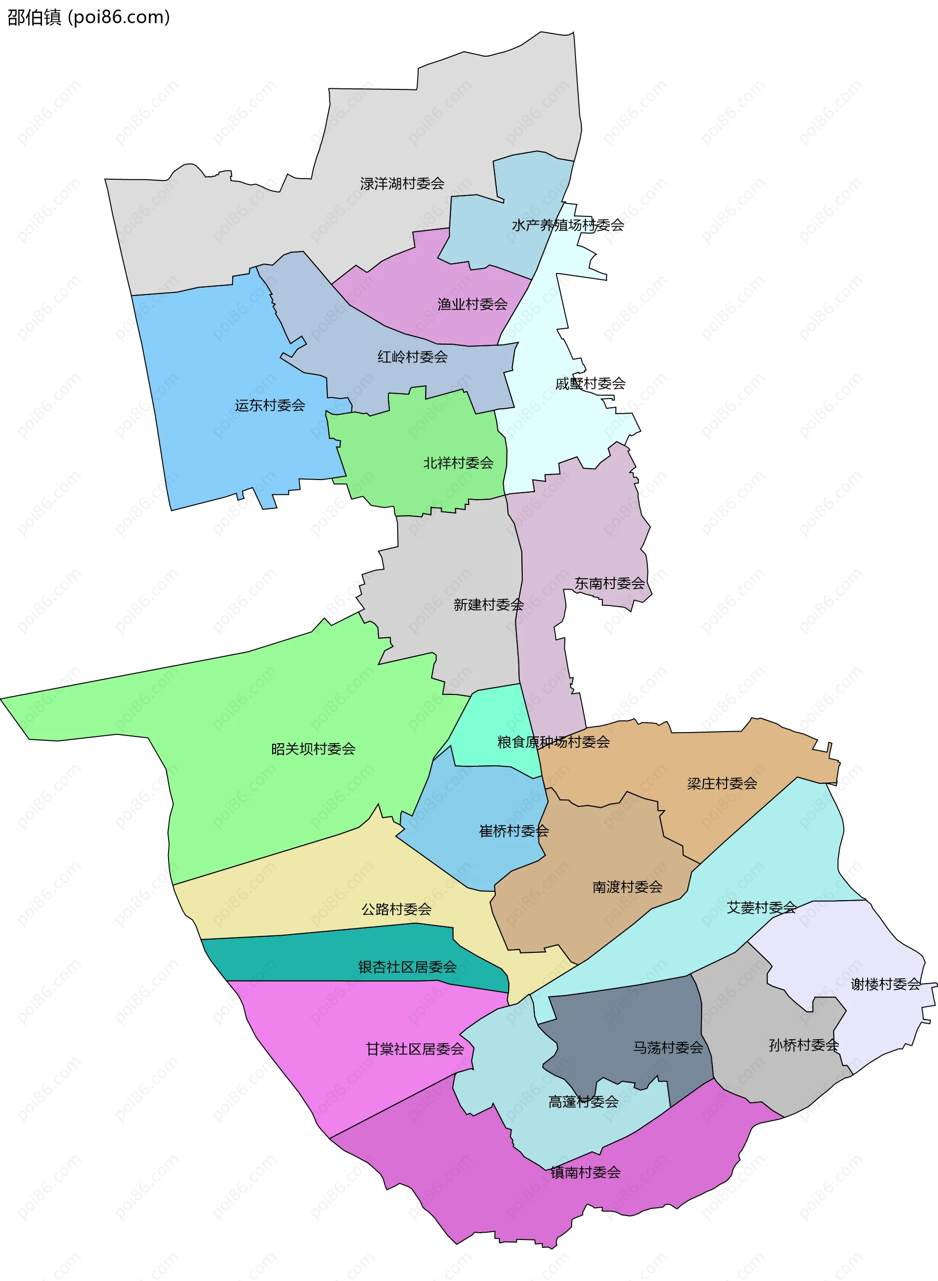 邵伯镇边界地图(五级行政区划)