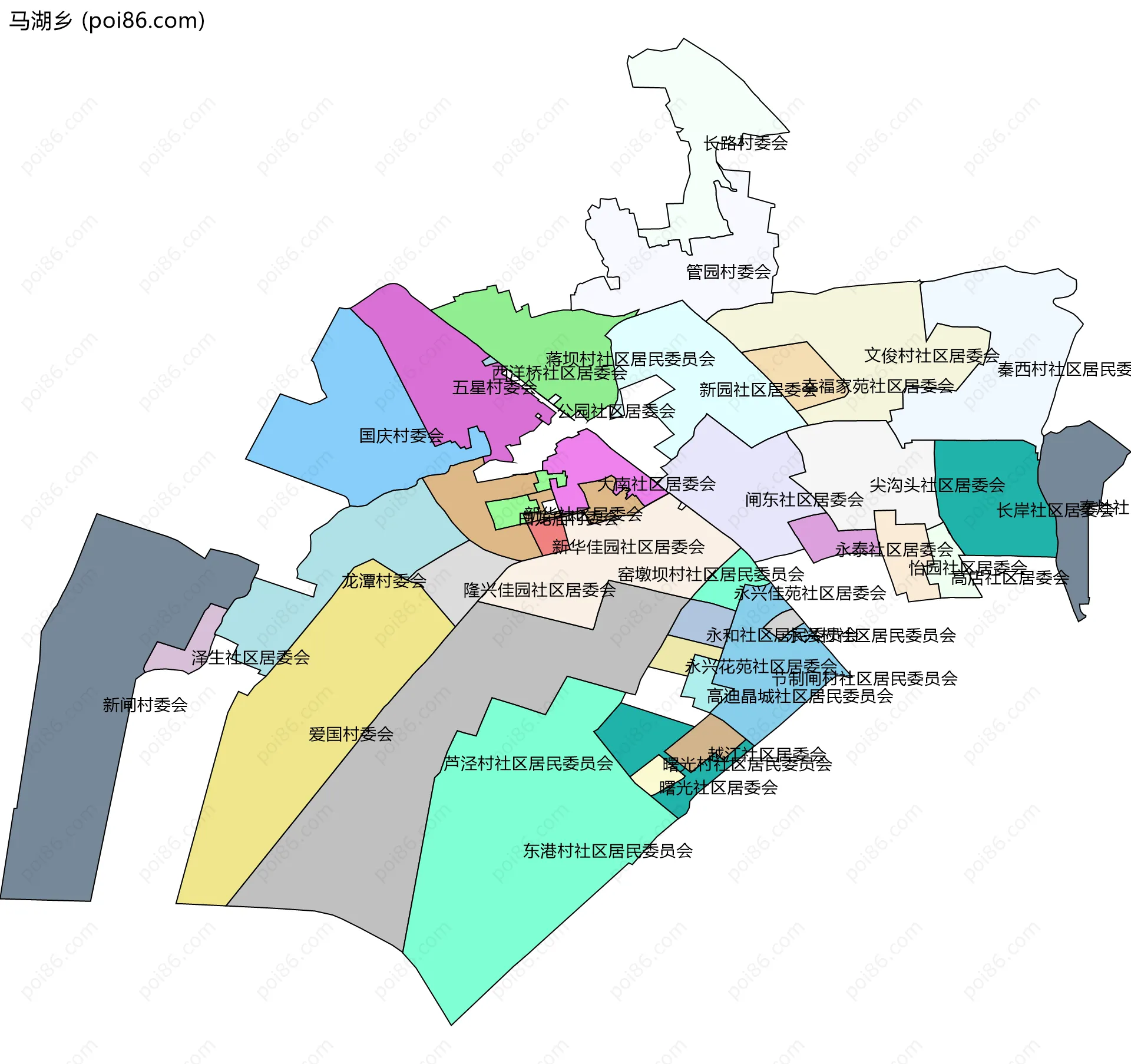 马湖乡边界地图(五级行政区划)