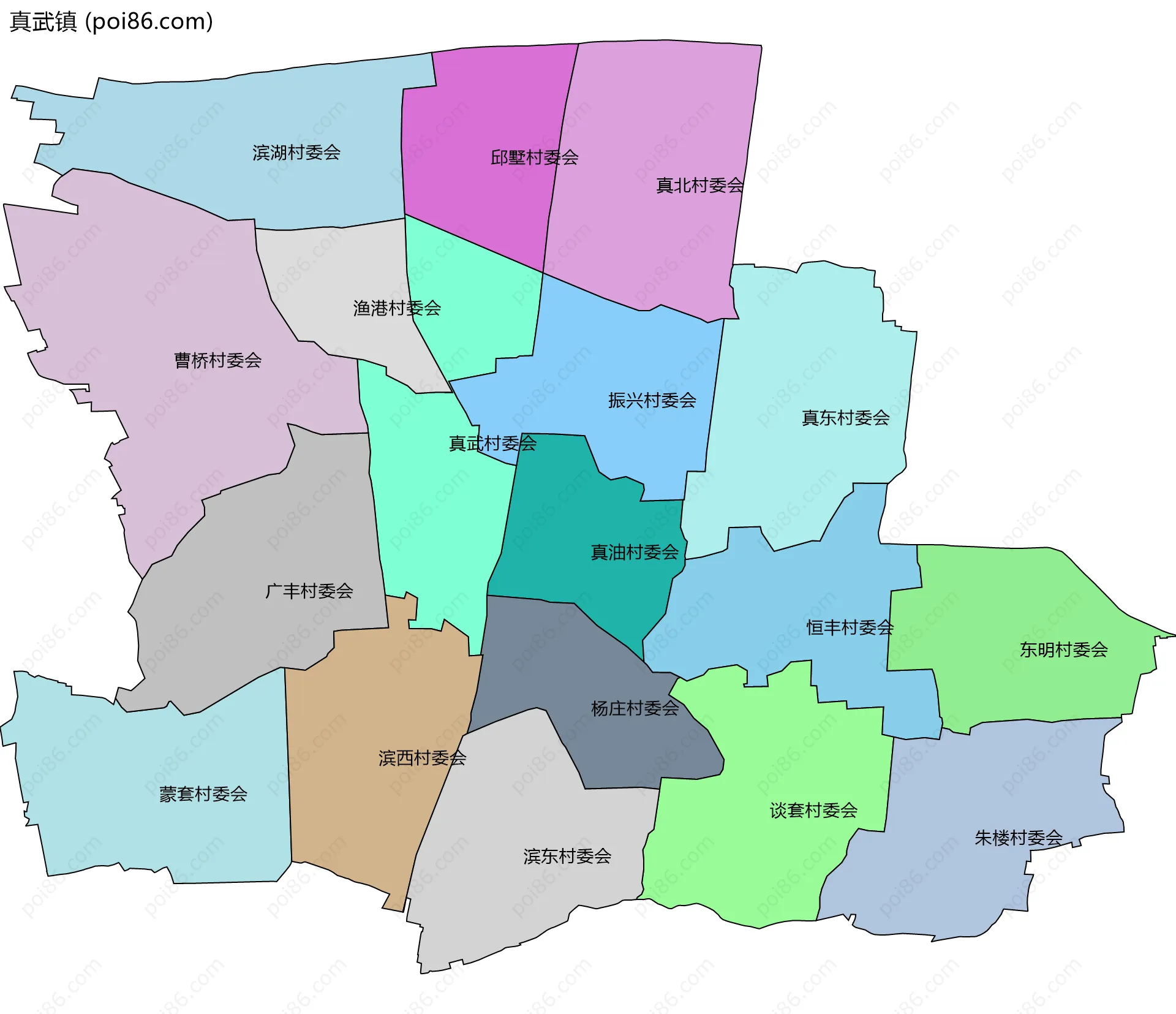 真武镇边界地图(五级行政区划)