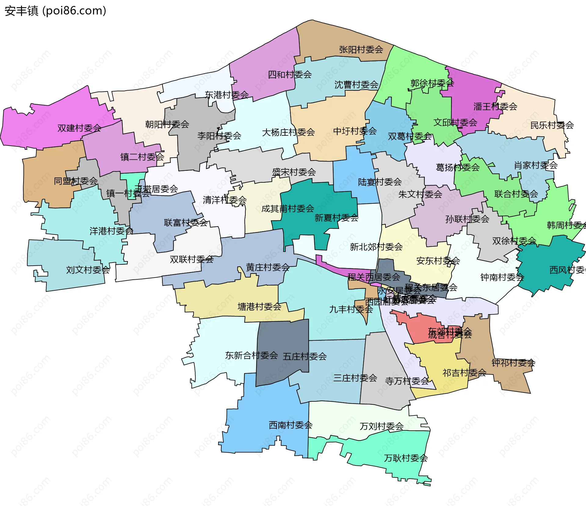 安丰镇边界地图(五级行政区划)