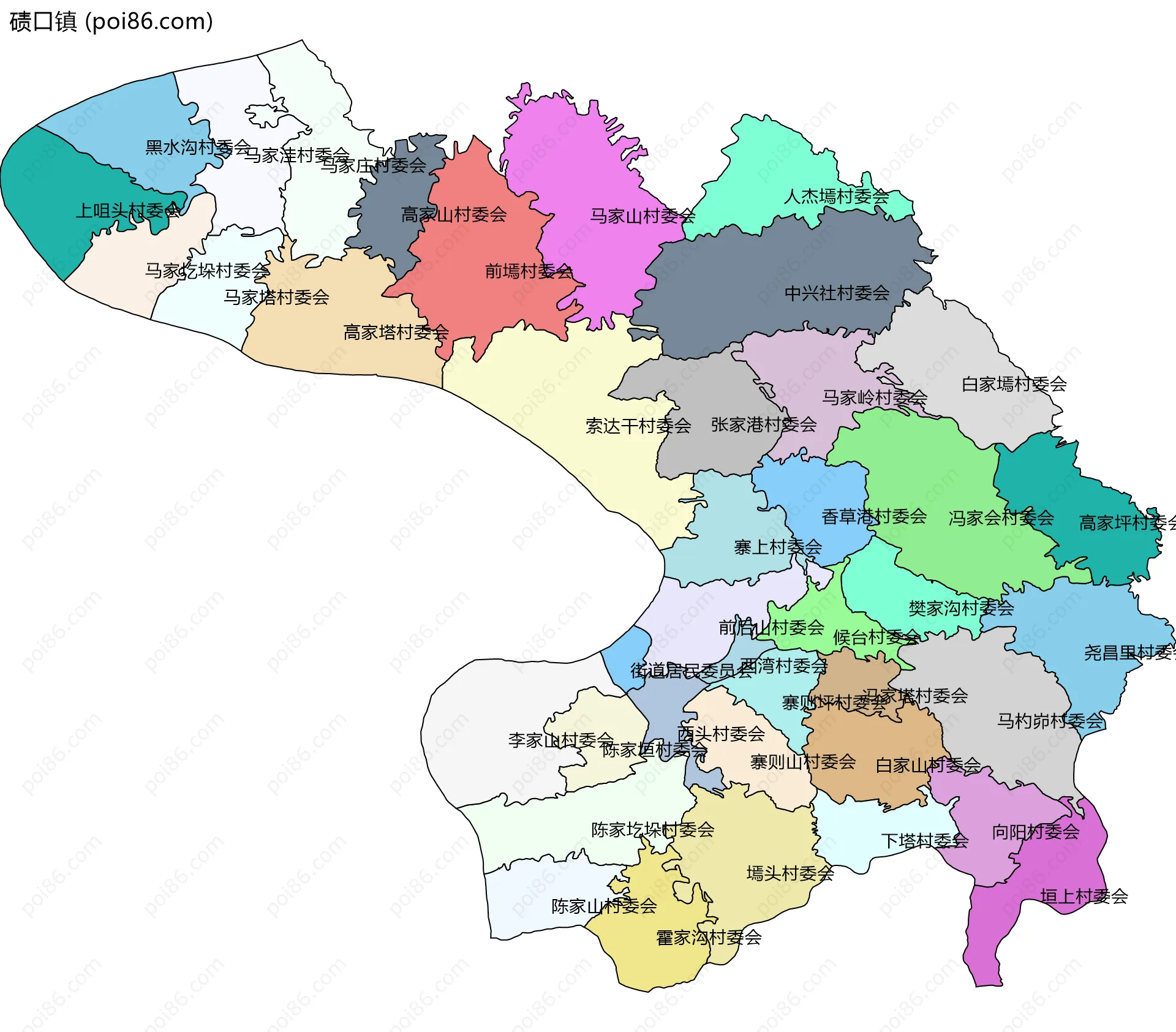 碛口镇边界地图(五级行政区划)