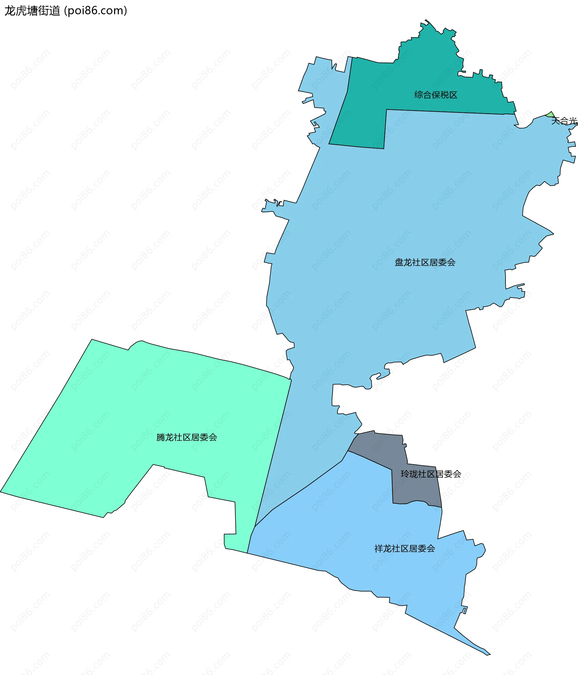 龙虎塘街道边界地图(五级行政区划)
