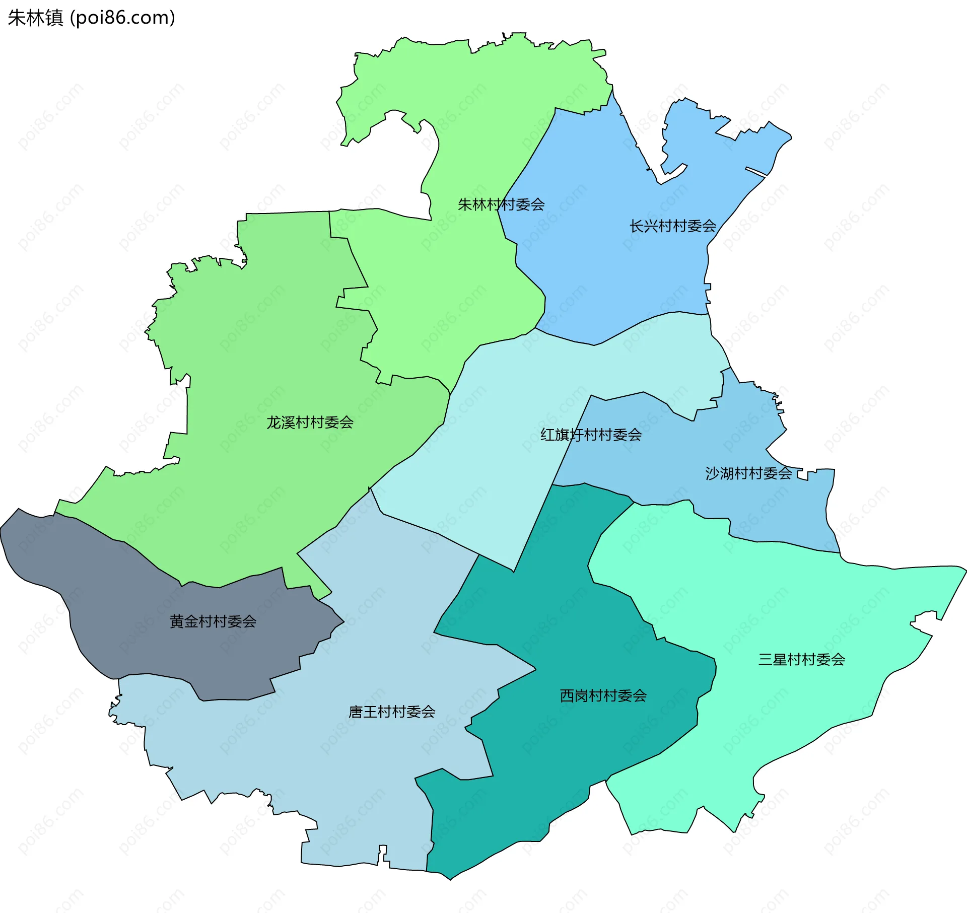 朱林镇边界地图(五级行政区划)