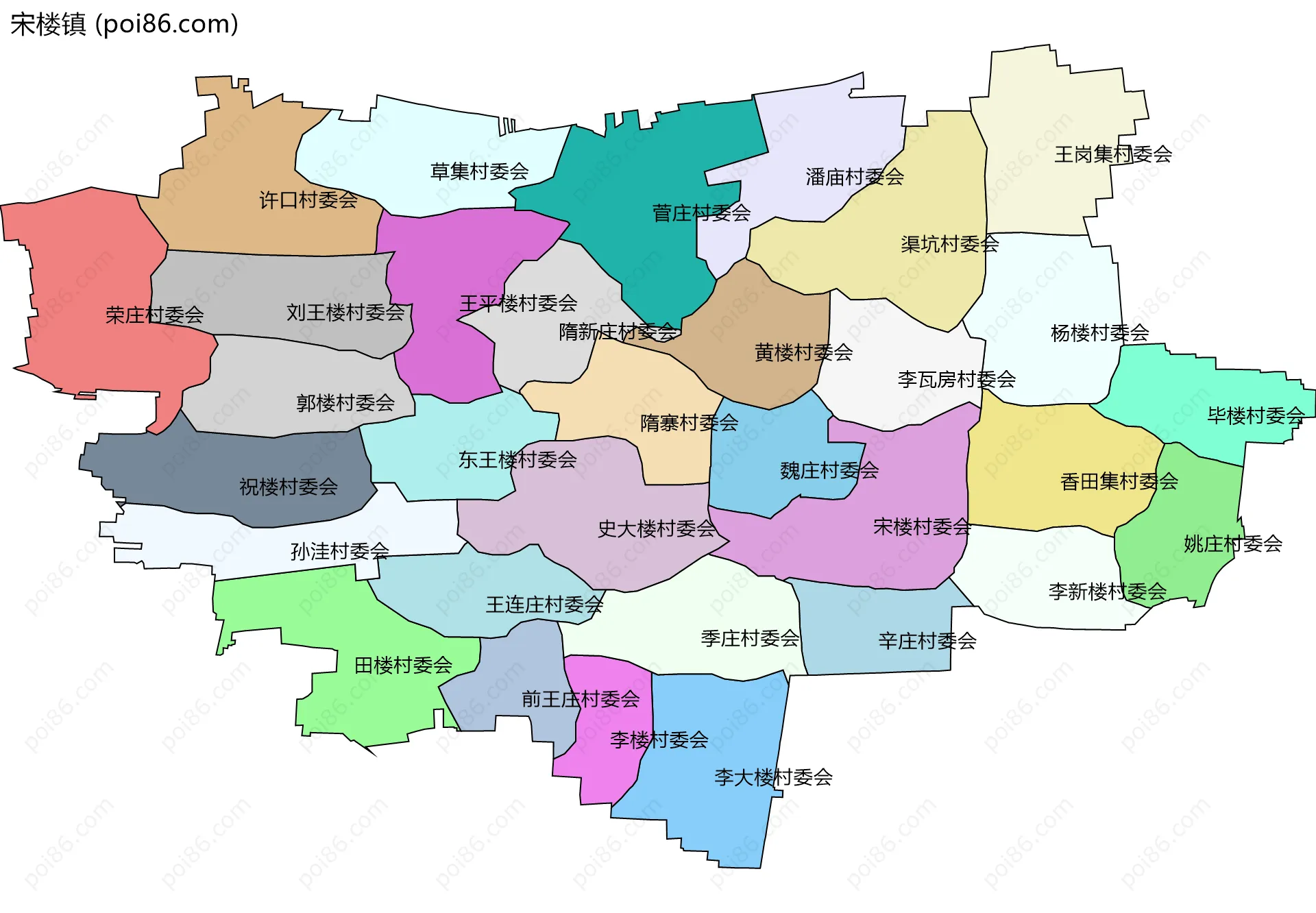 宋楼镇边界地图(五级行政区划)