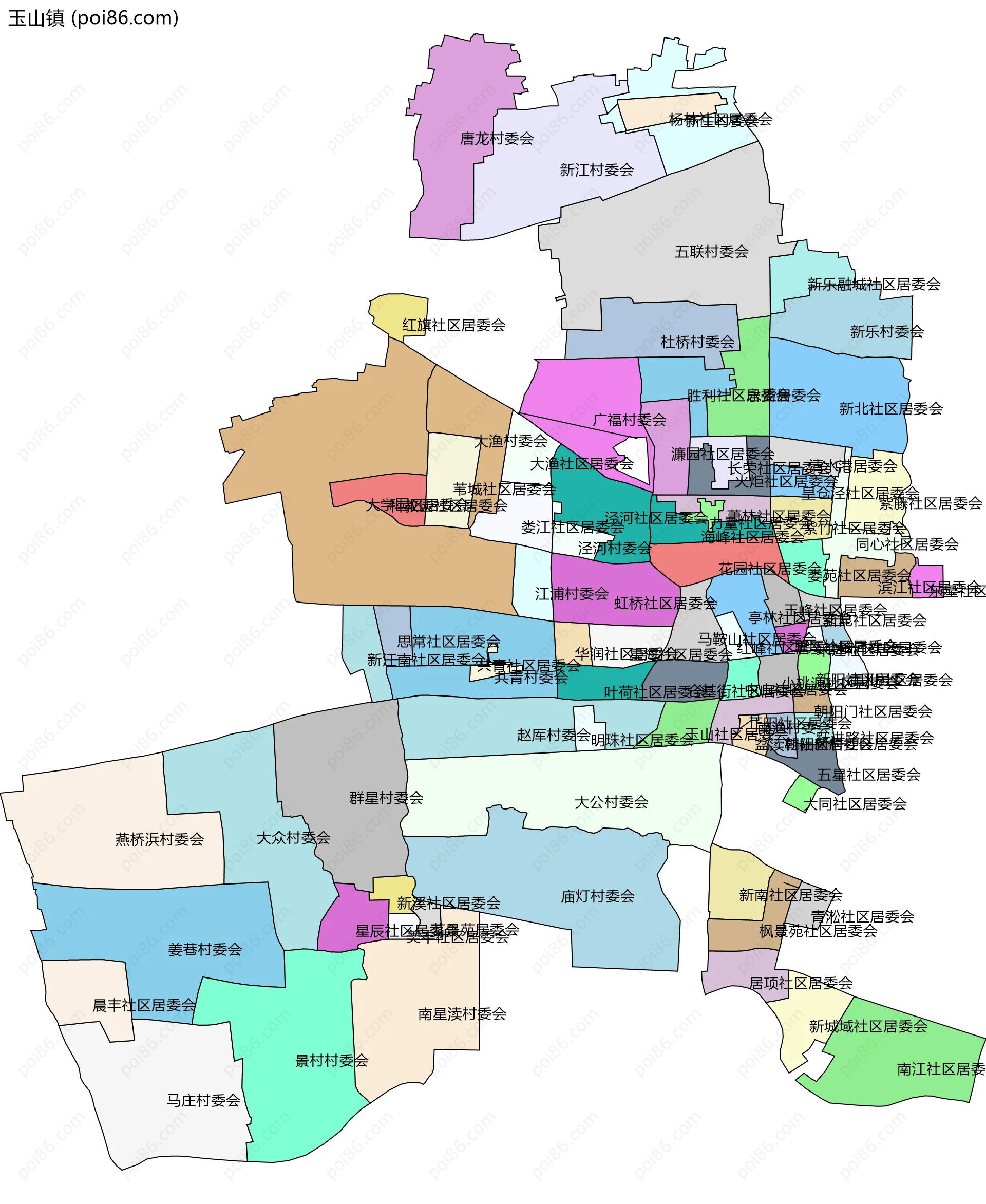 玉山镇边界地图(五级行政区划)