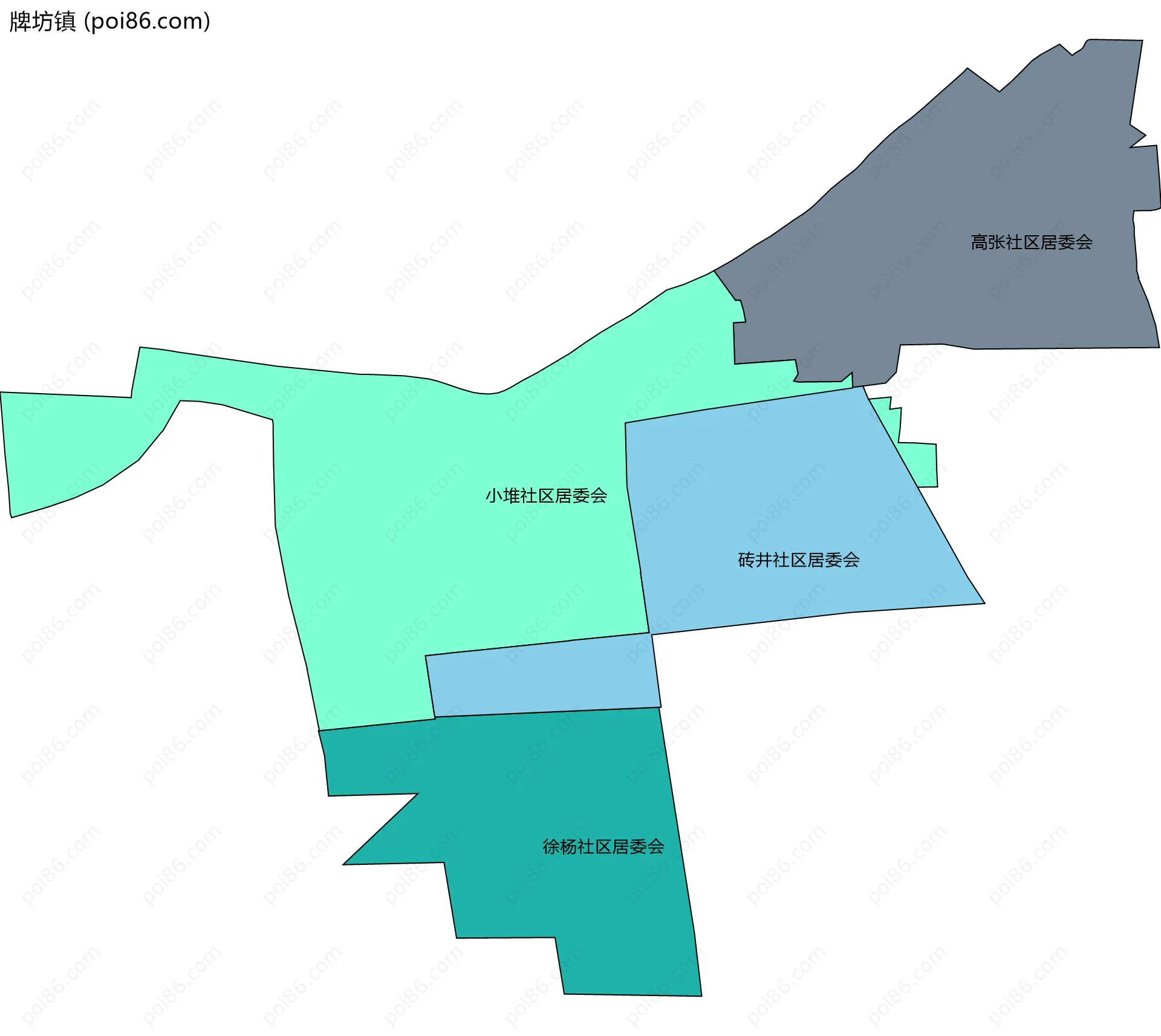 牌坊镇边界地图(五级行政区划)