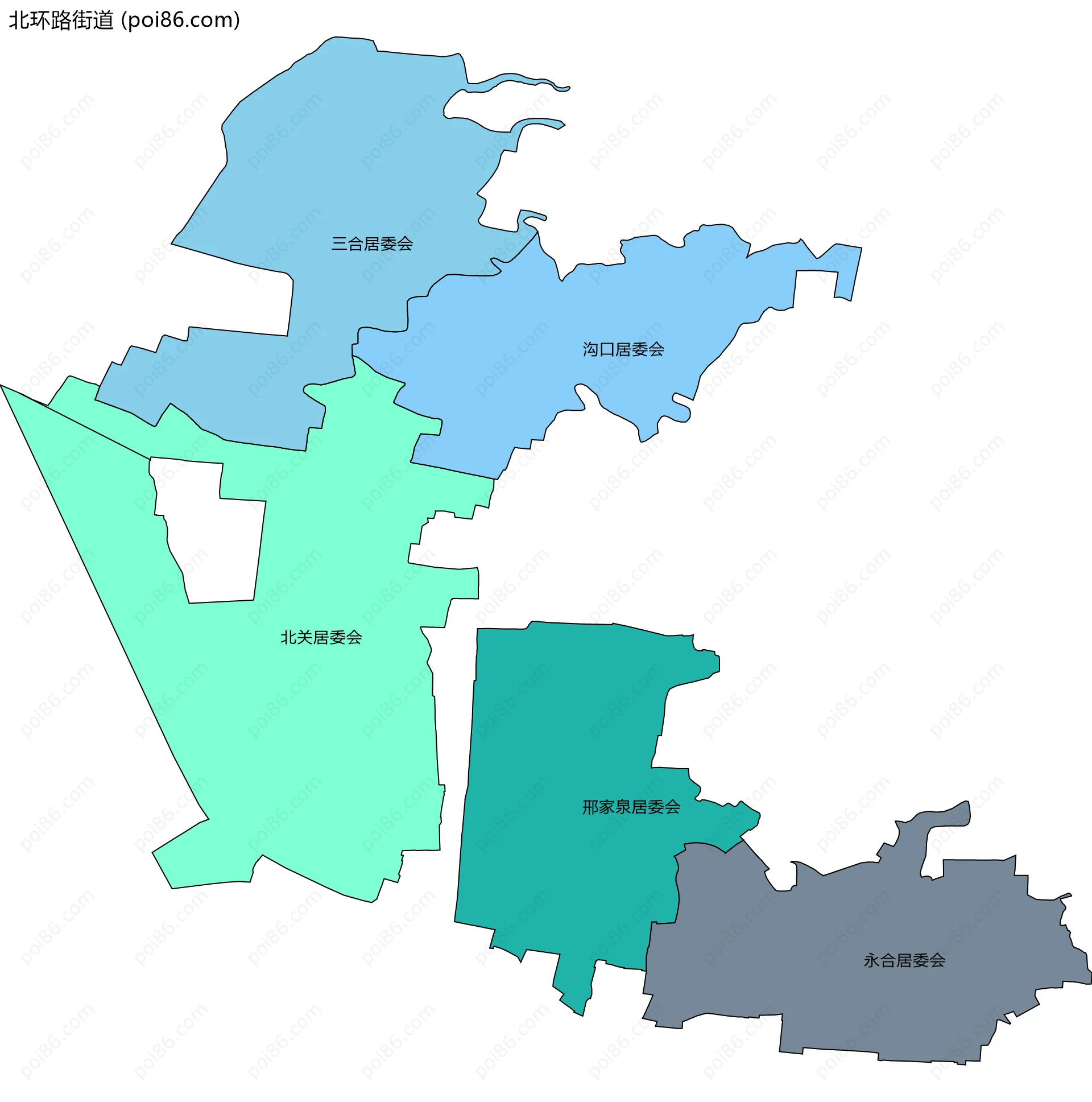 北环路街道边界地图(五级行政区划)