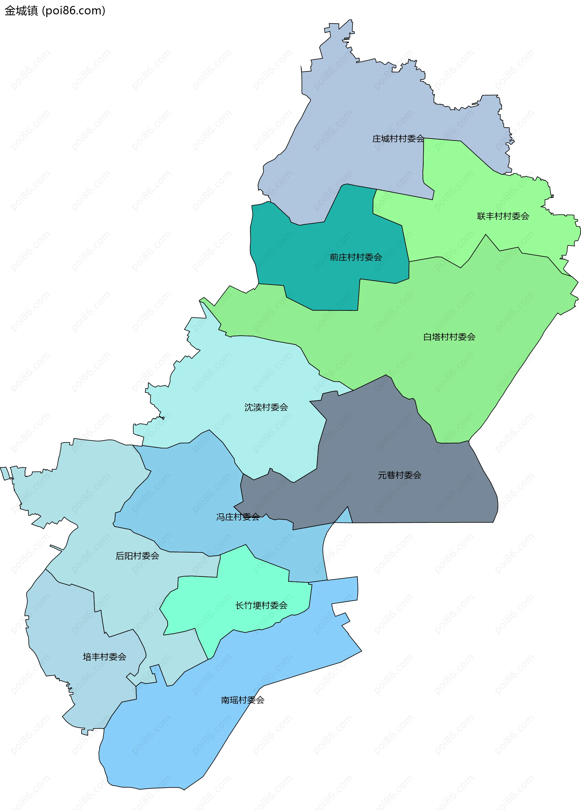 金城镇边界地图(五级行政区划)