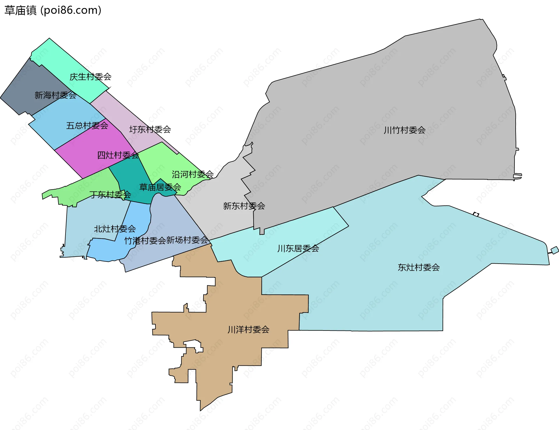 草庙镇边界地图(五级行政区划)