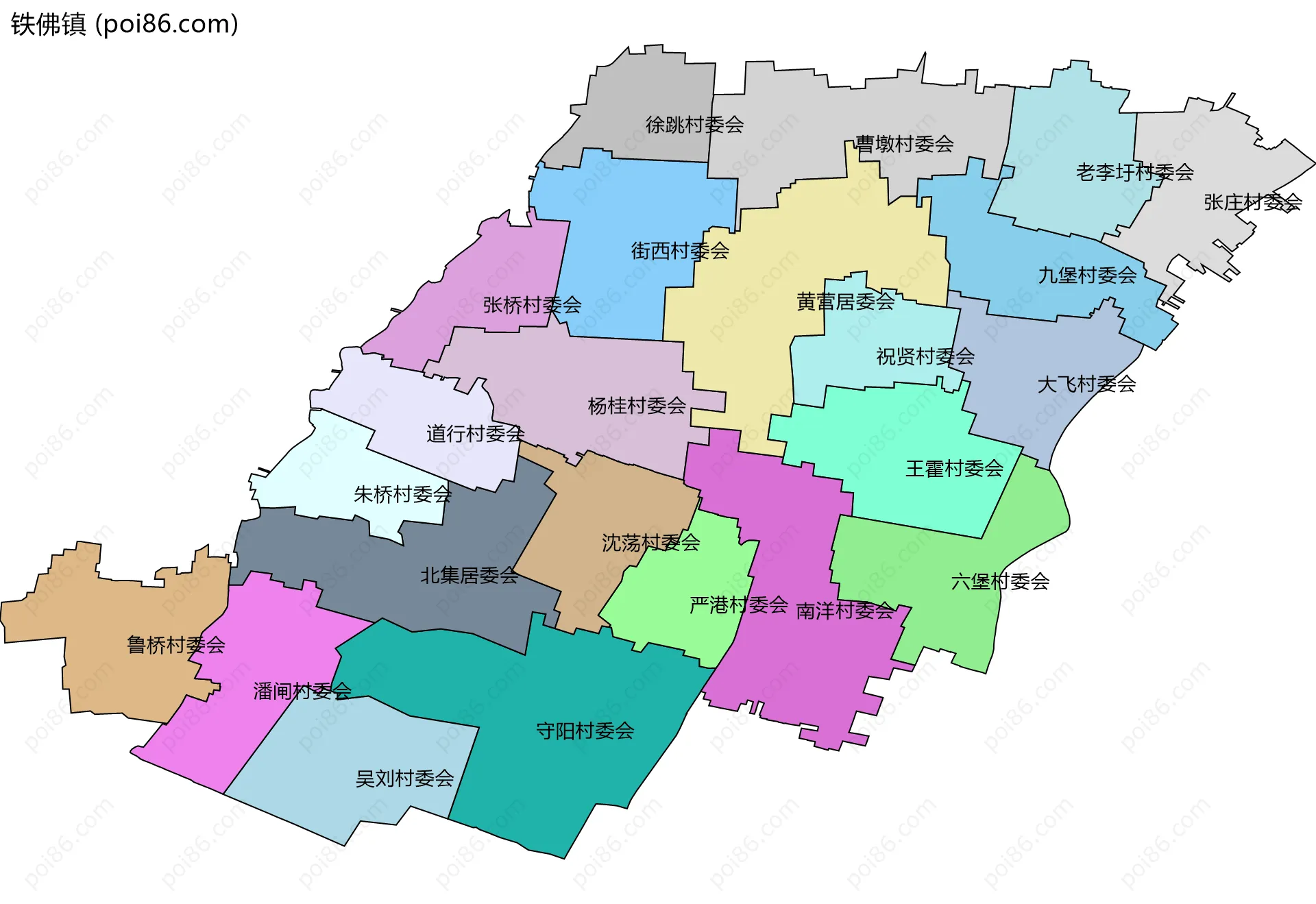 铁佛镇边界地图(五级行政区划)
