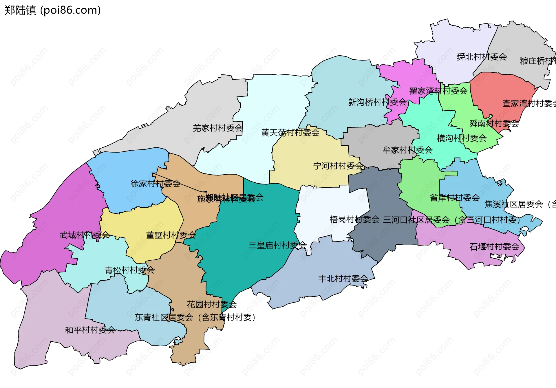 郑陆镇边界地图(五级行政区划)