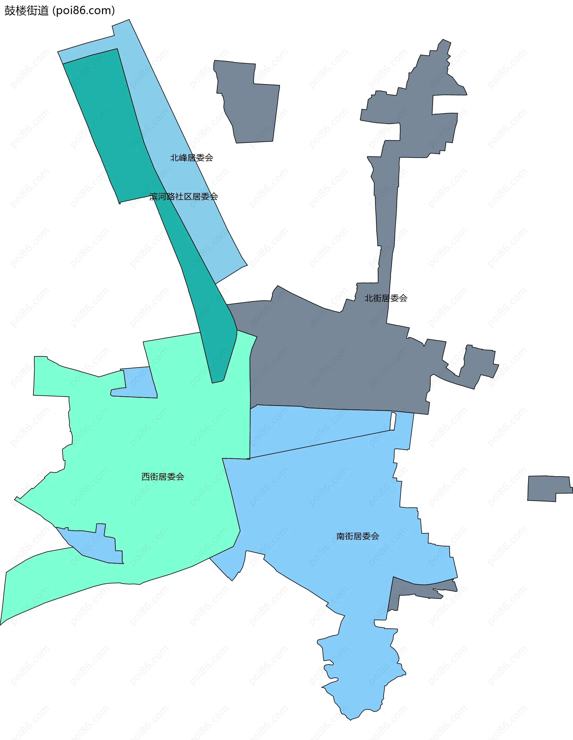 鼓楼街道边界地图(五级行政区划)