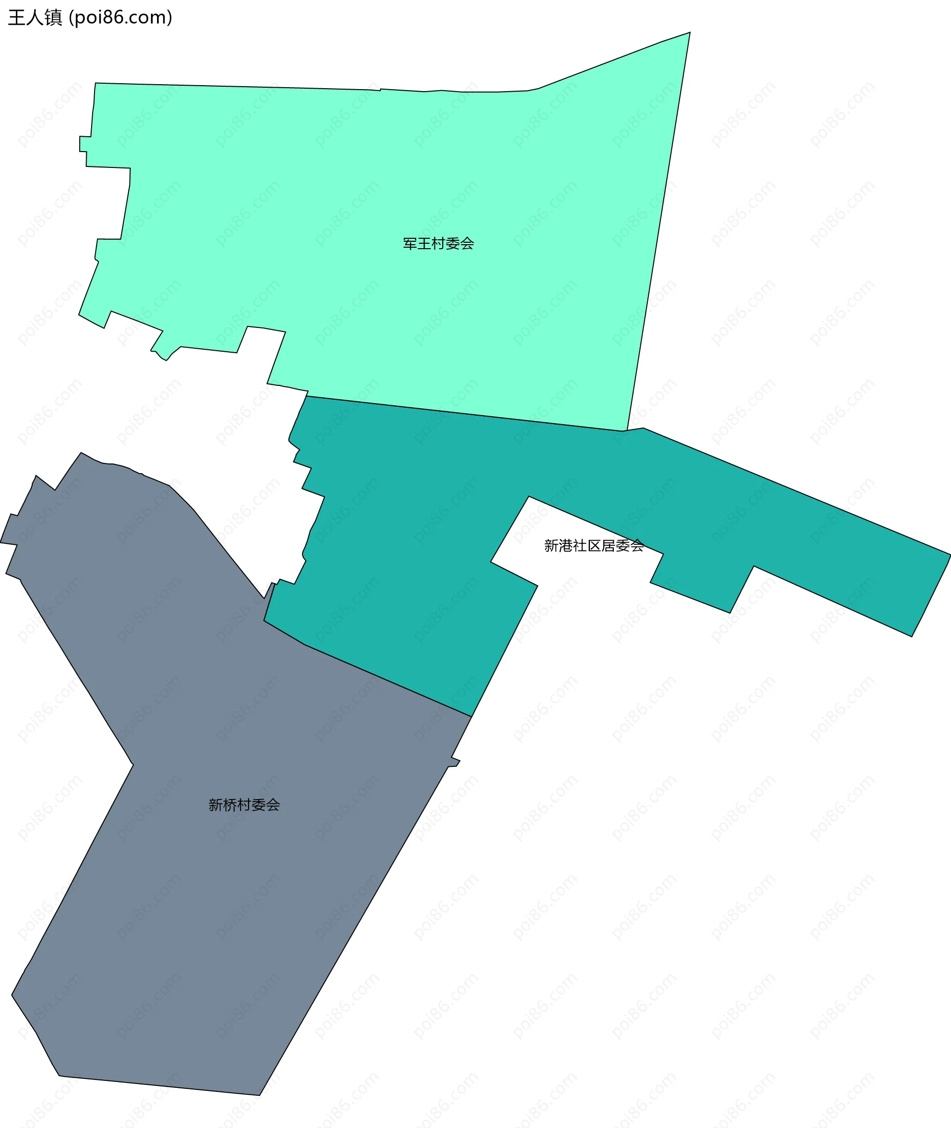 王人镇边界地图(五级行政区划)