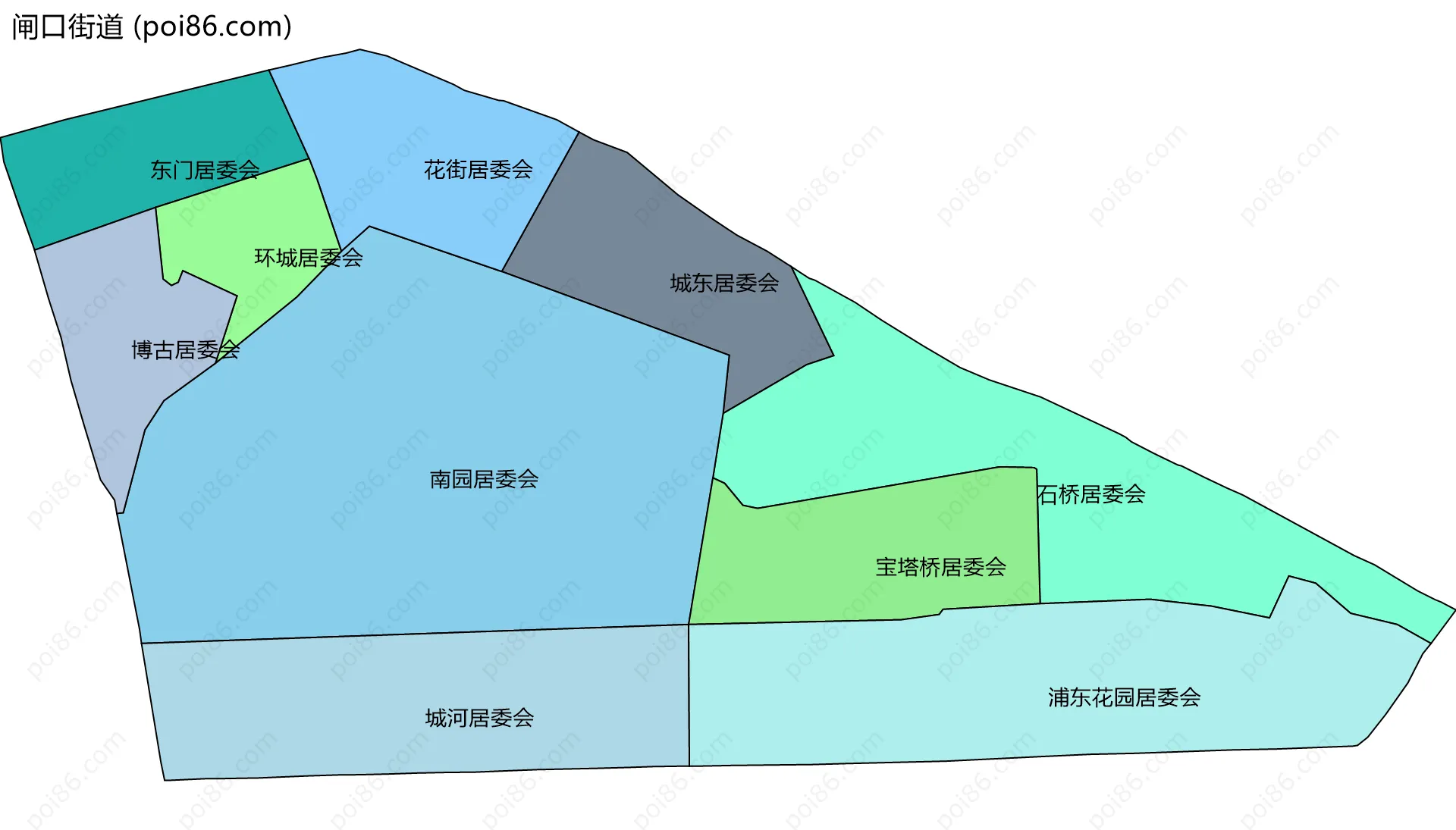 闸口街道边界地图(五级行政区划)
