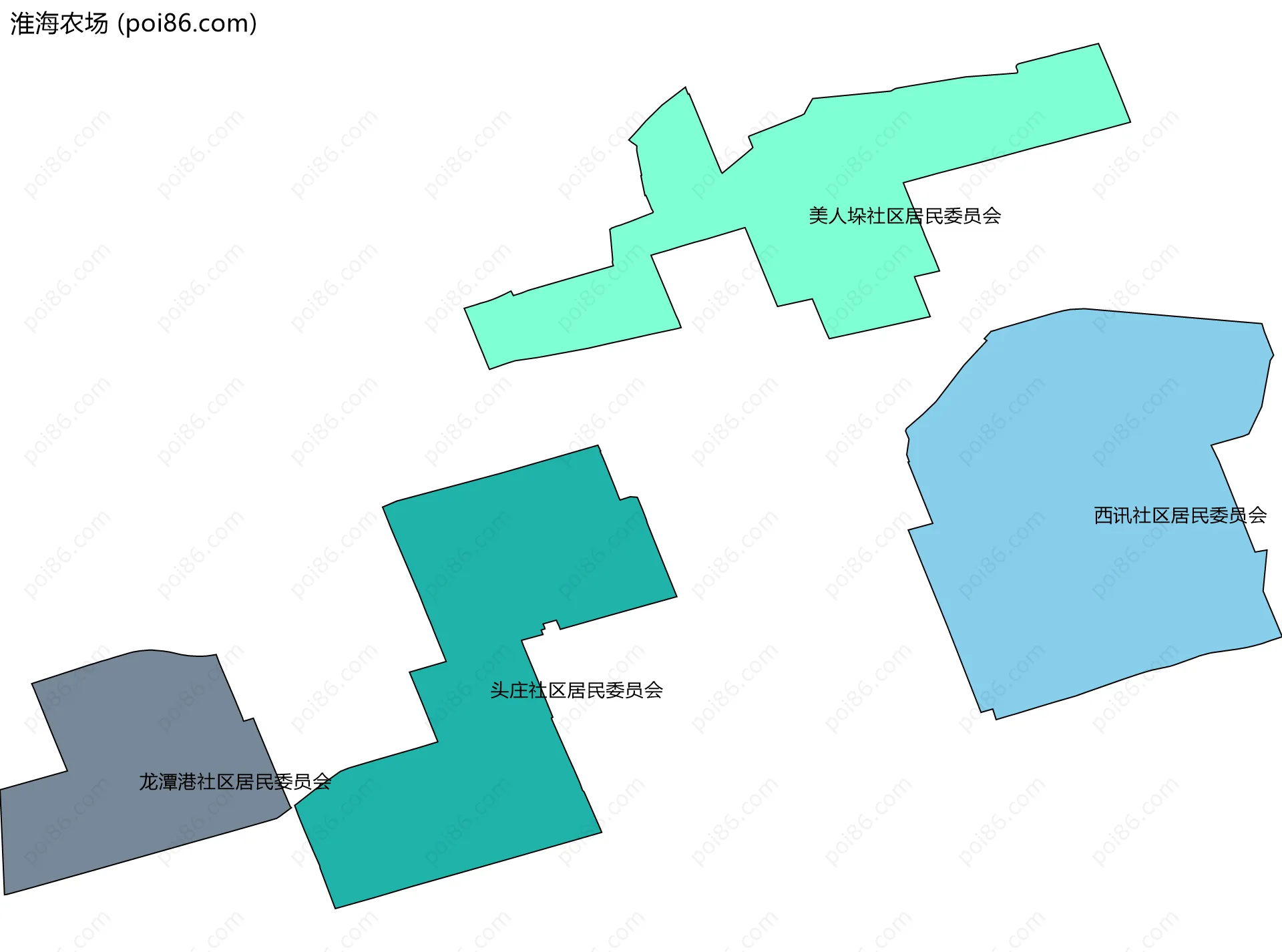 淮海农场边界地图(五级行政区划)