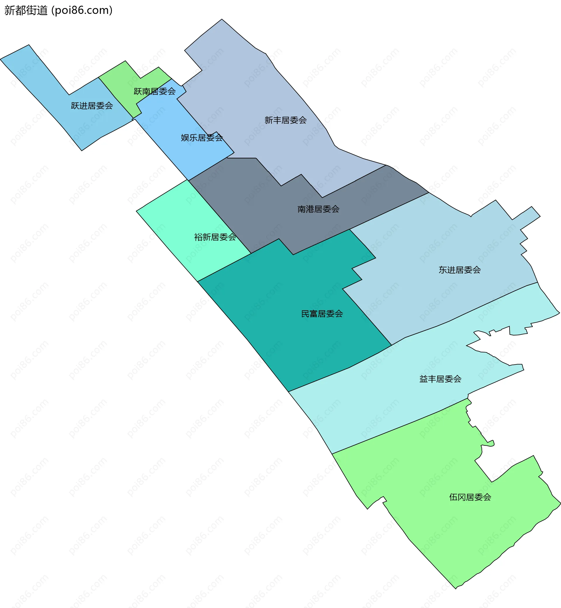 新都街道边界地图(五级行政区划)