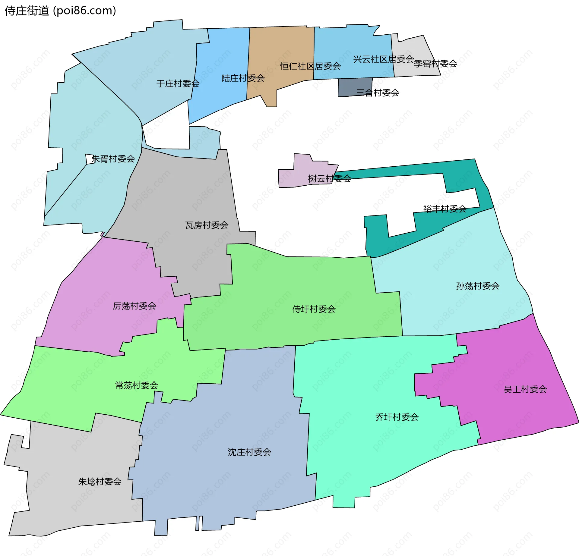 侍庄街道边界地图(五级行政区划)
