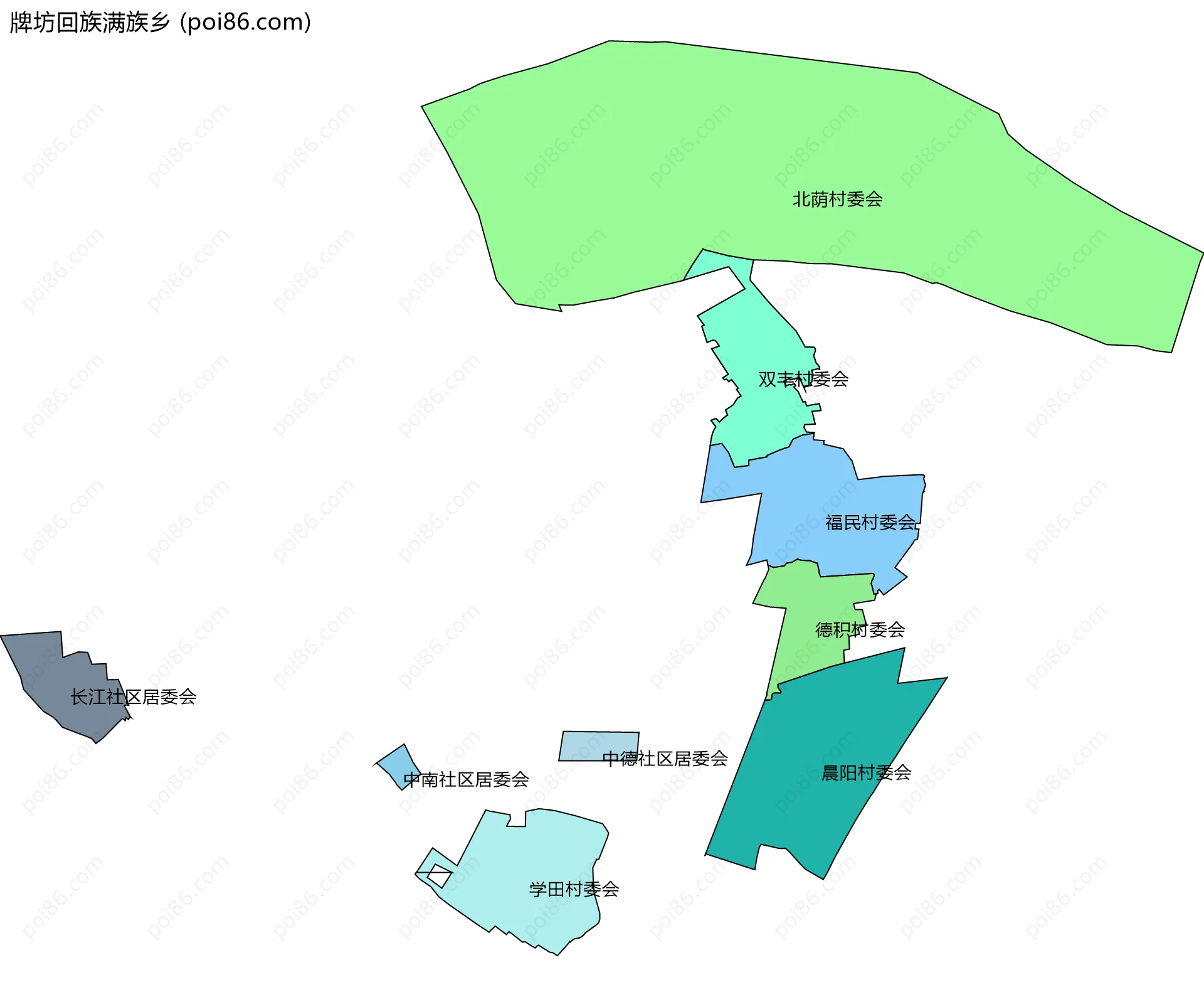 牌坊回族满族乡边界地图(五级行政区划)