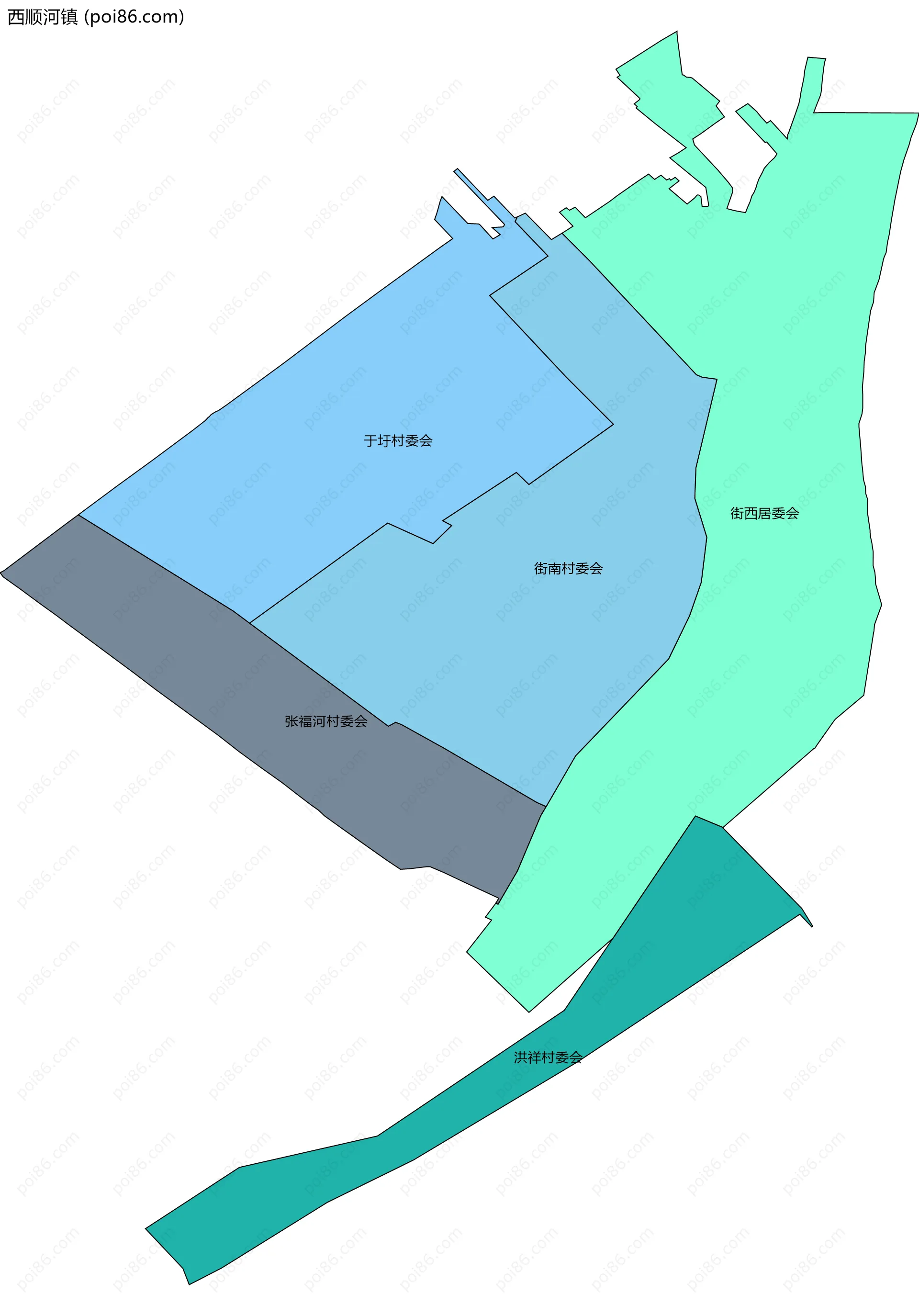 西顺河镇边界地图(五级行政区划)