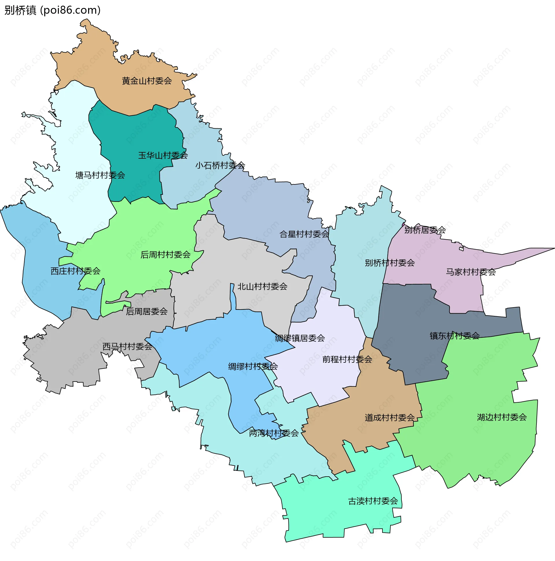 别桥镇边界地图(五级行政区划)