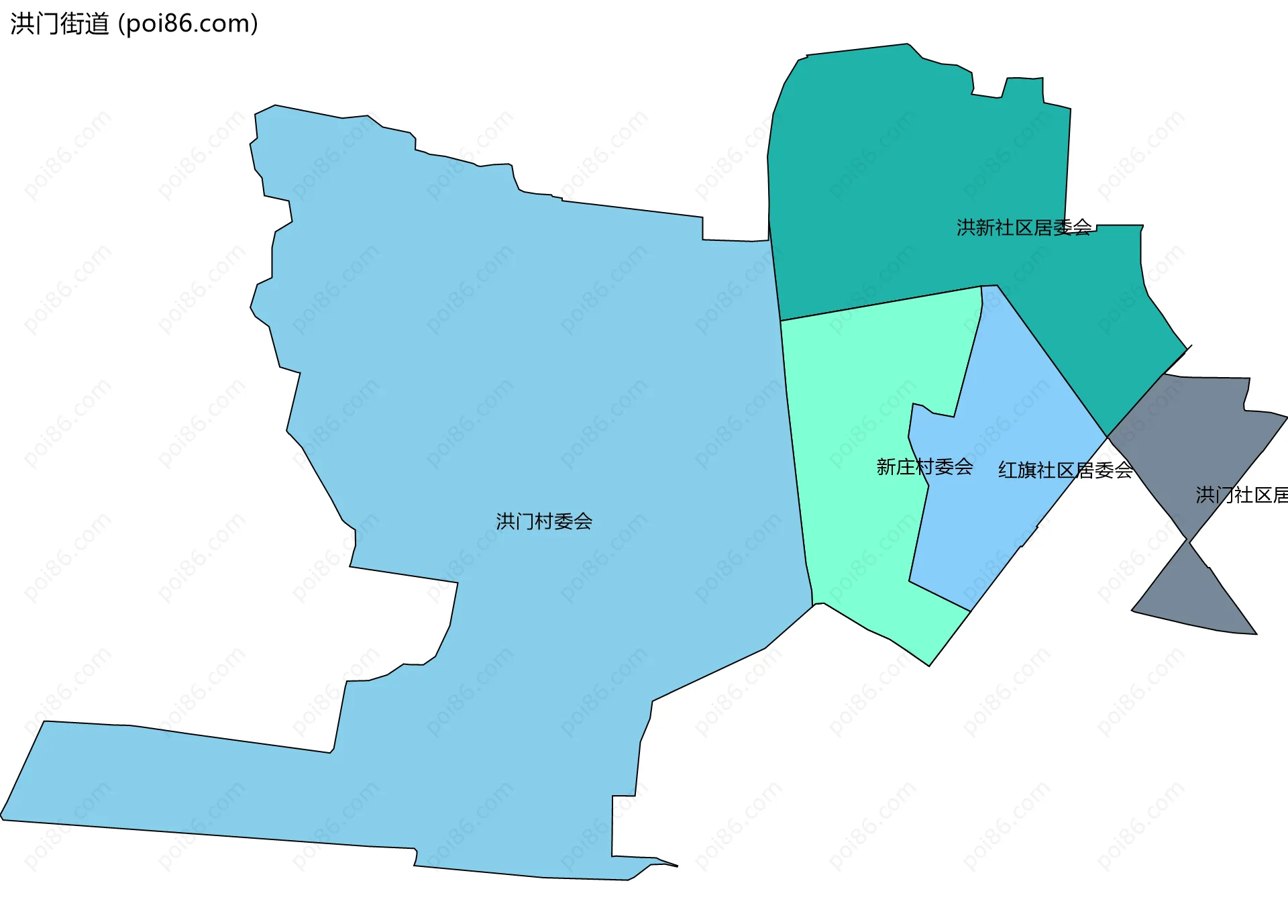 洪门街道边界地图(五级行政区划)