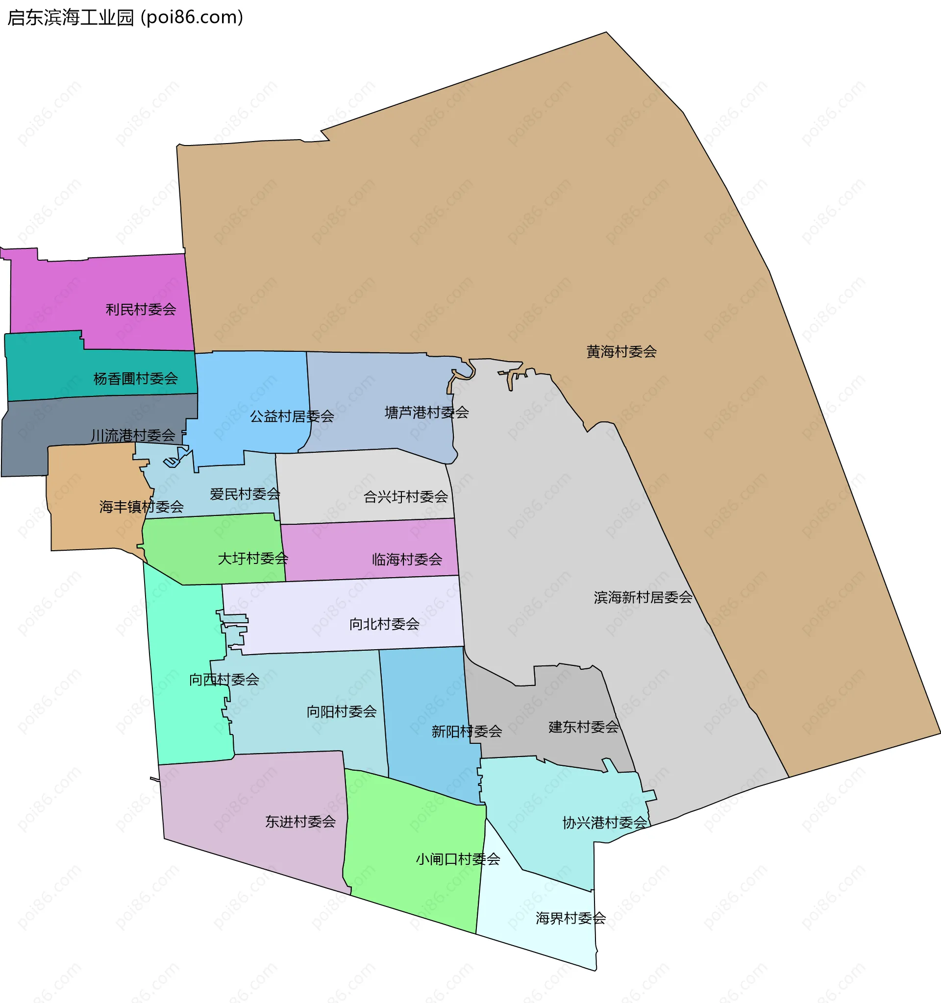 启东滨海工业园边界地图(五级行政区划)