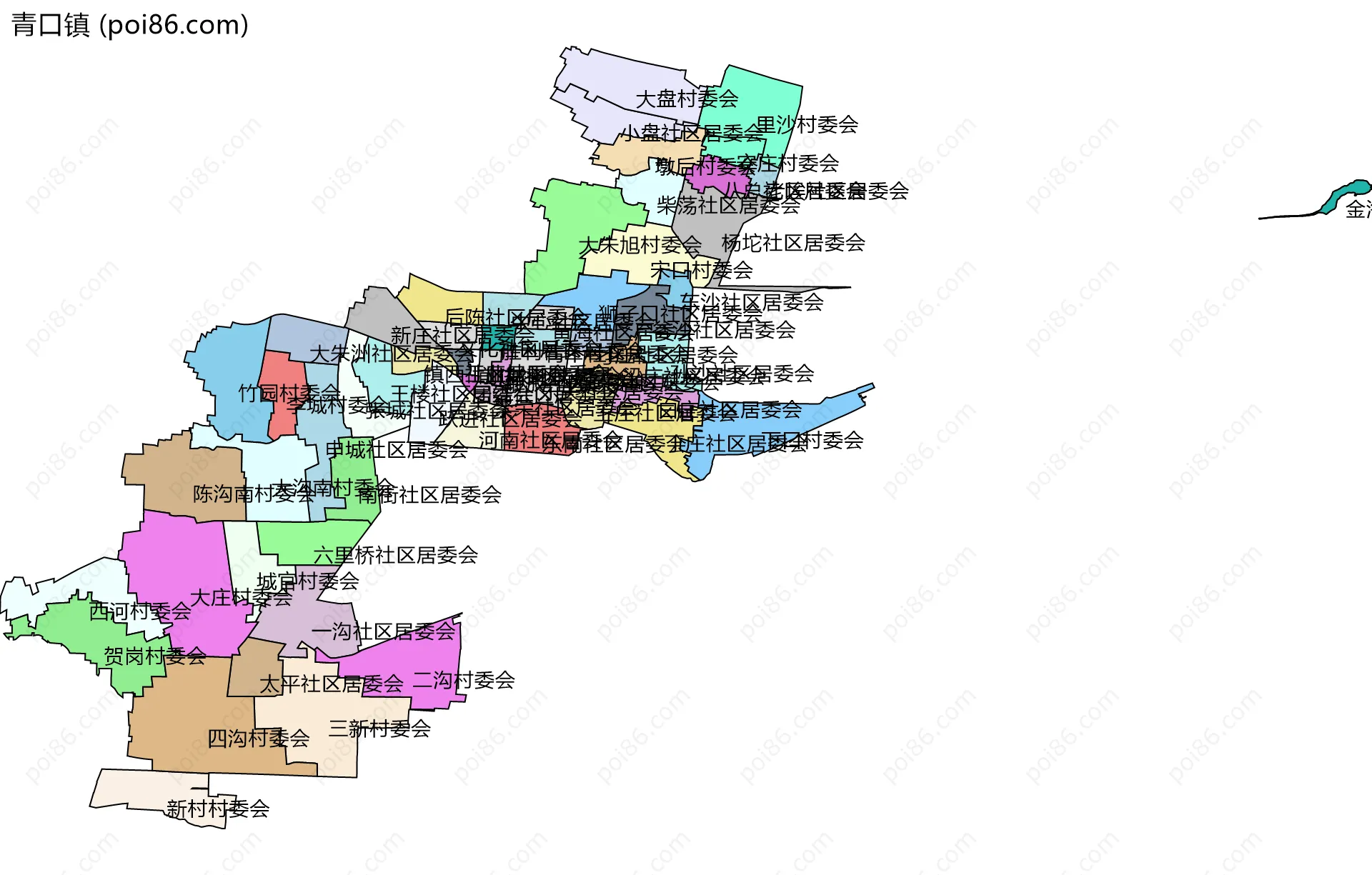 青口镇边界地图(五级行政区划)