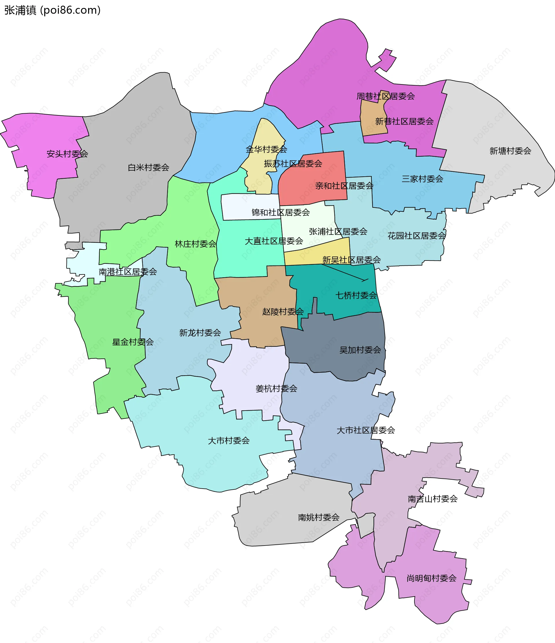 张浦镇边界地图(五级行政区划)