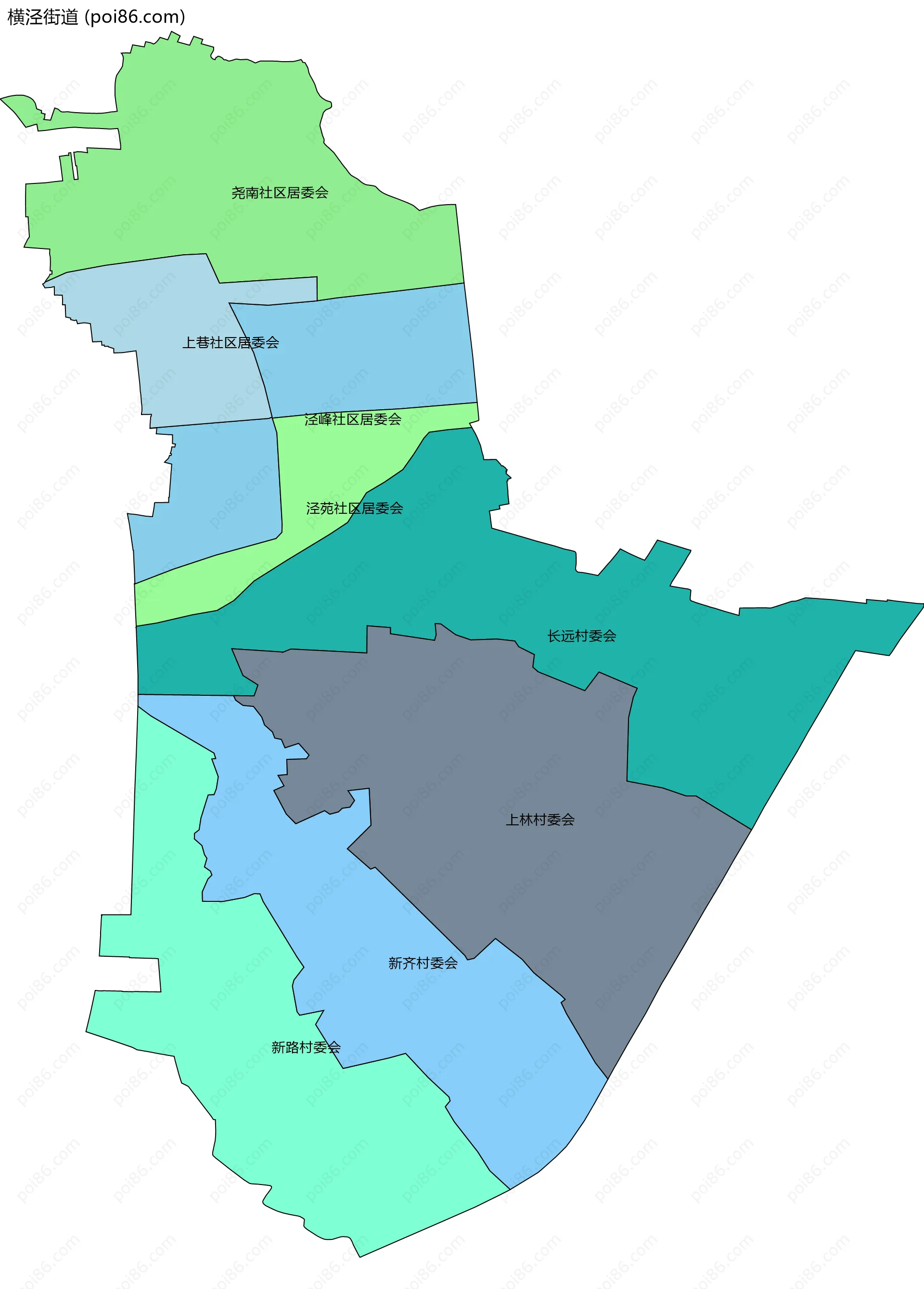横泾街道边界地图(五级行政区划)