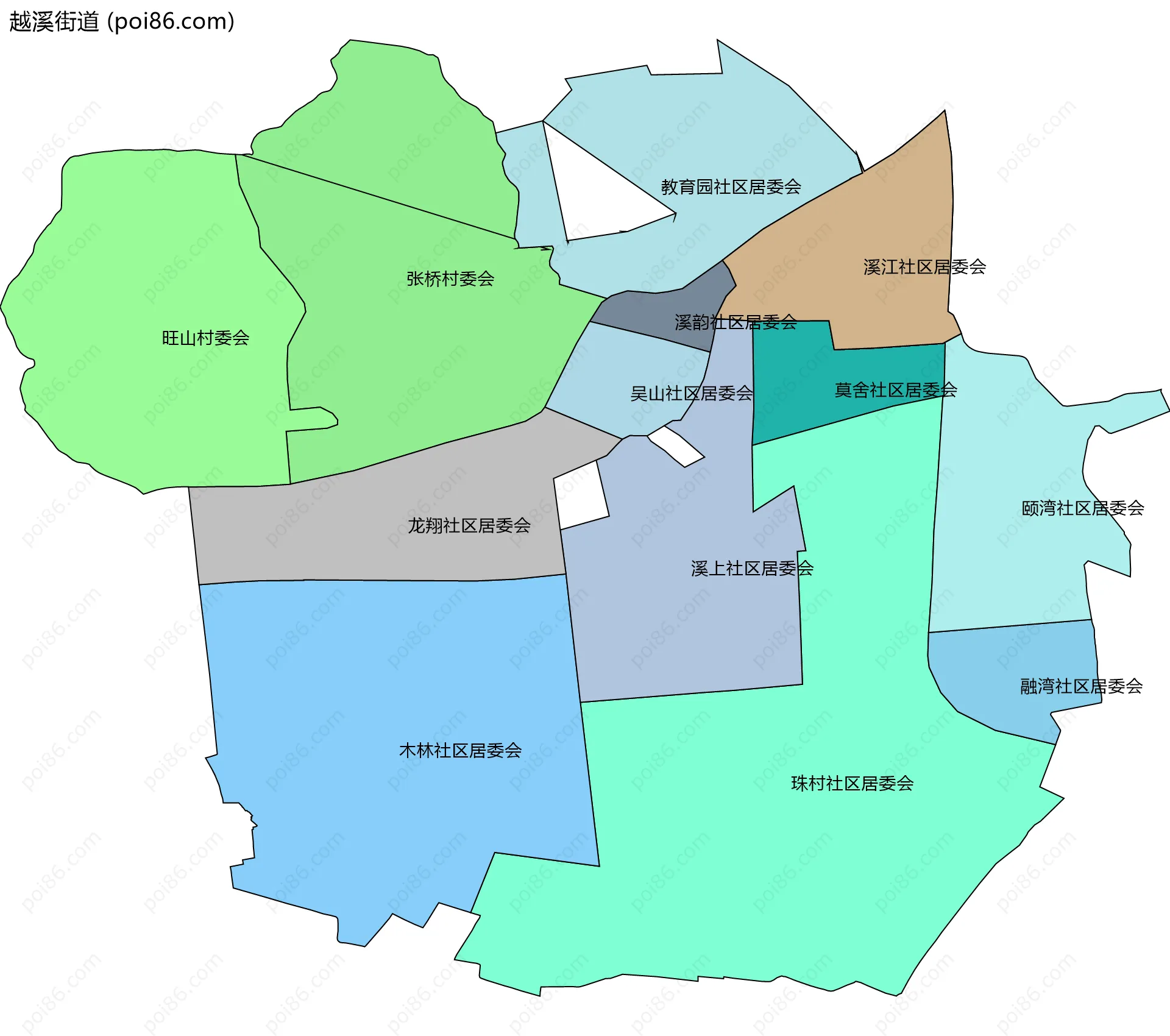 越溪街道边界地图(五级行政区划)