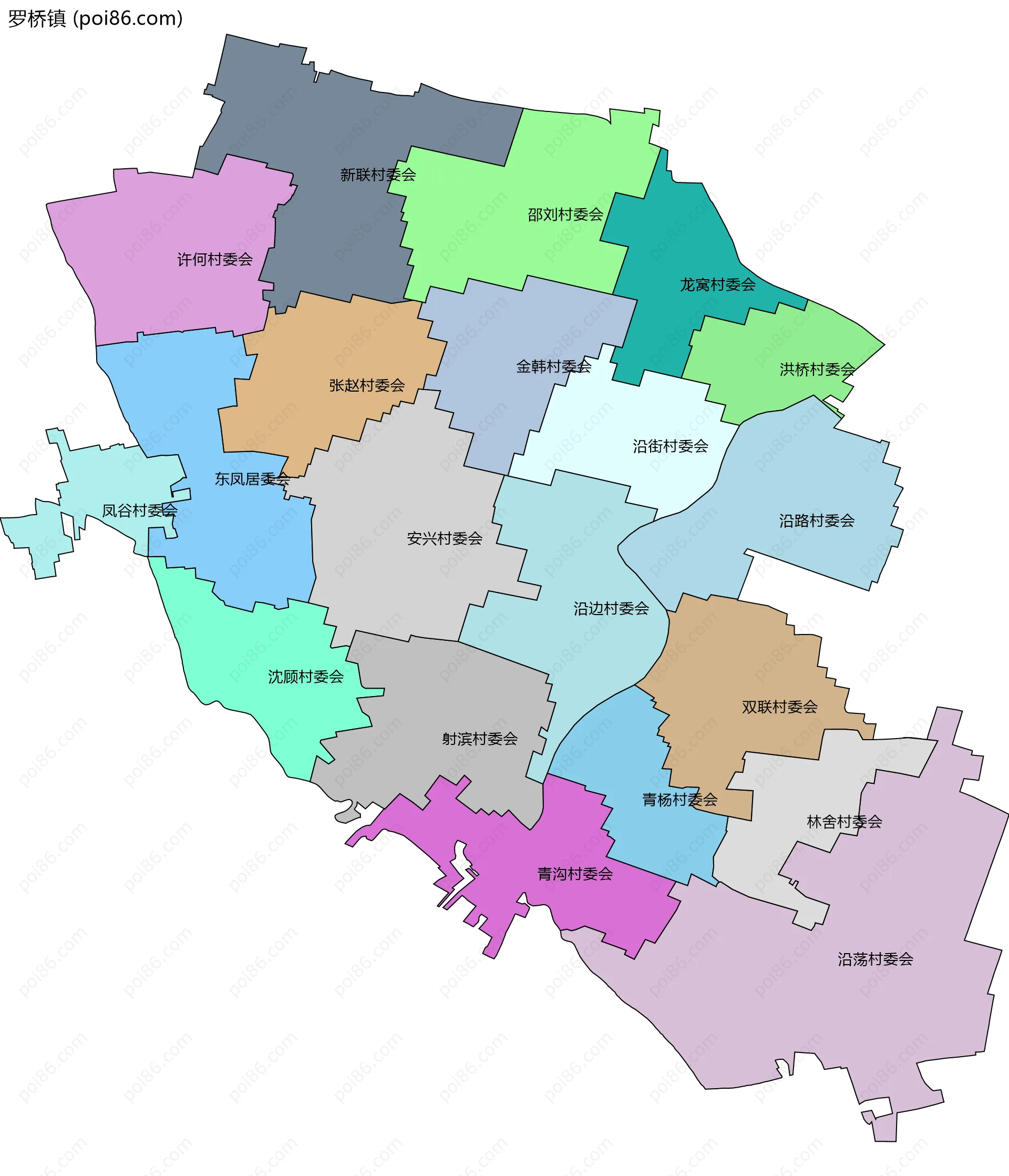 罗桥镇边界地图(五级行政区划)