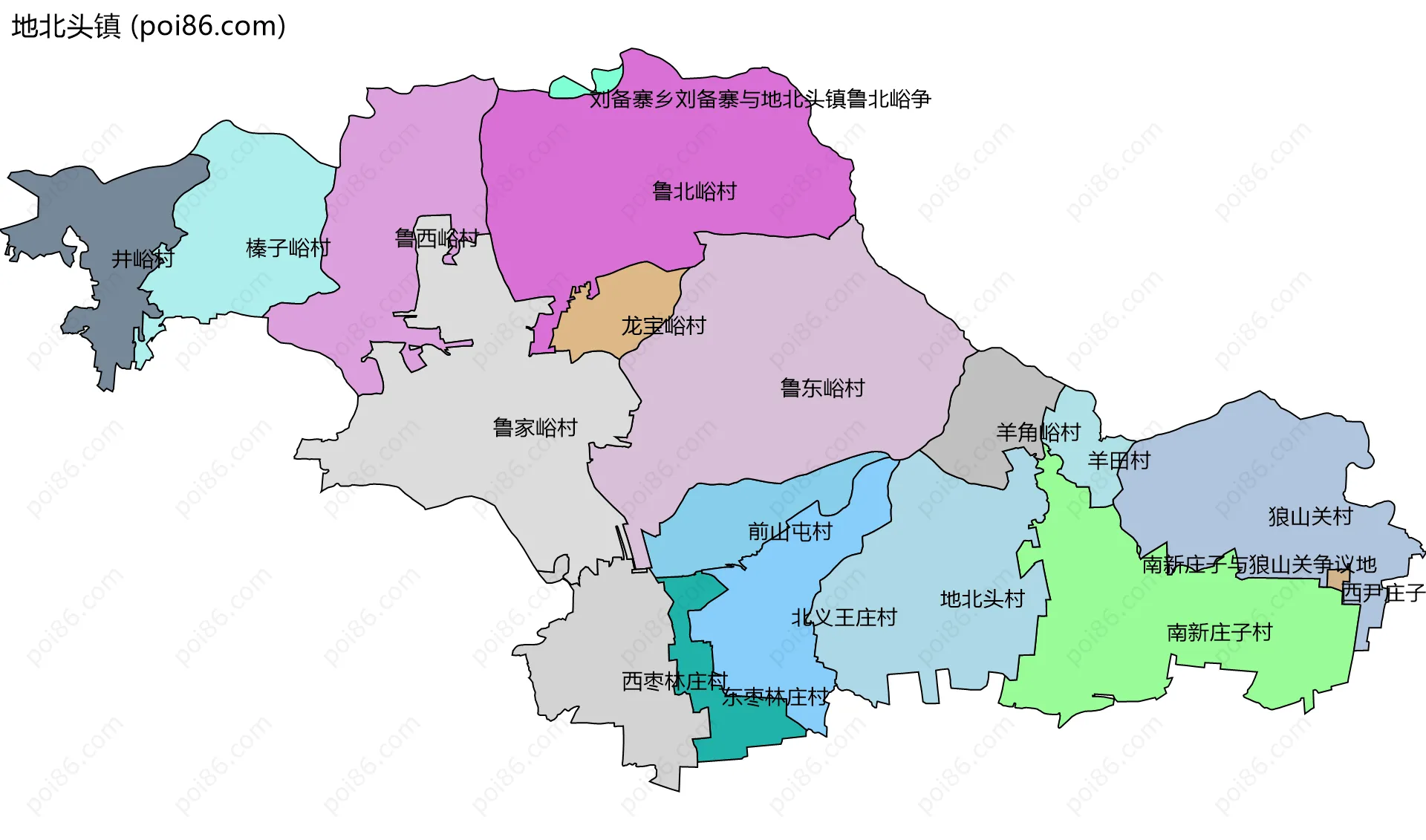 地北头镇边界地图(五级行政区划)