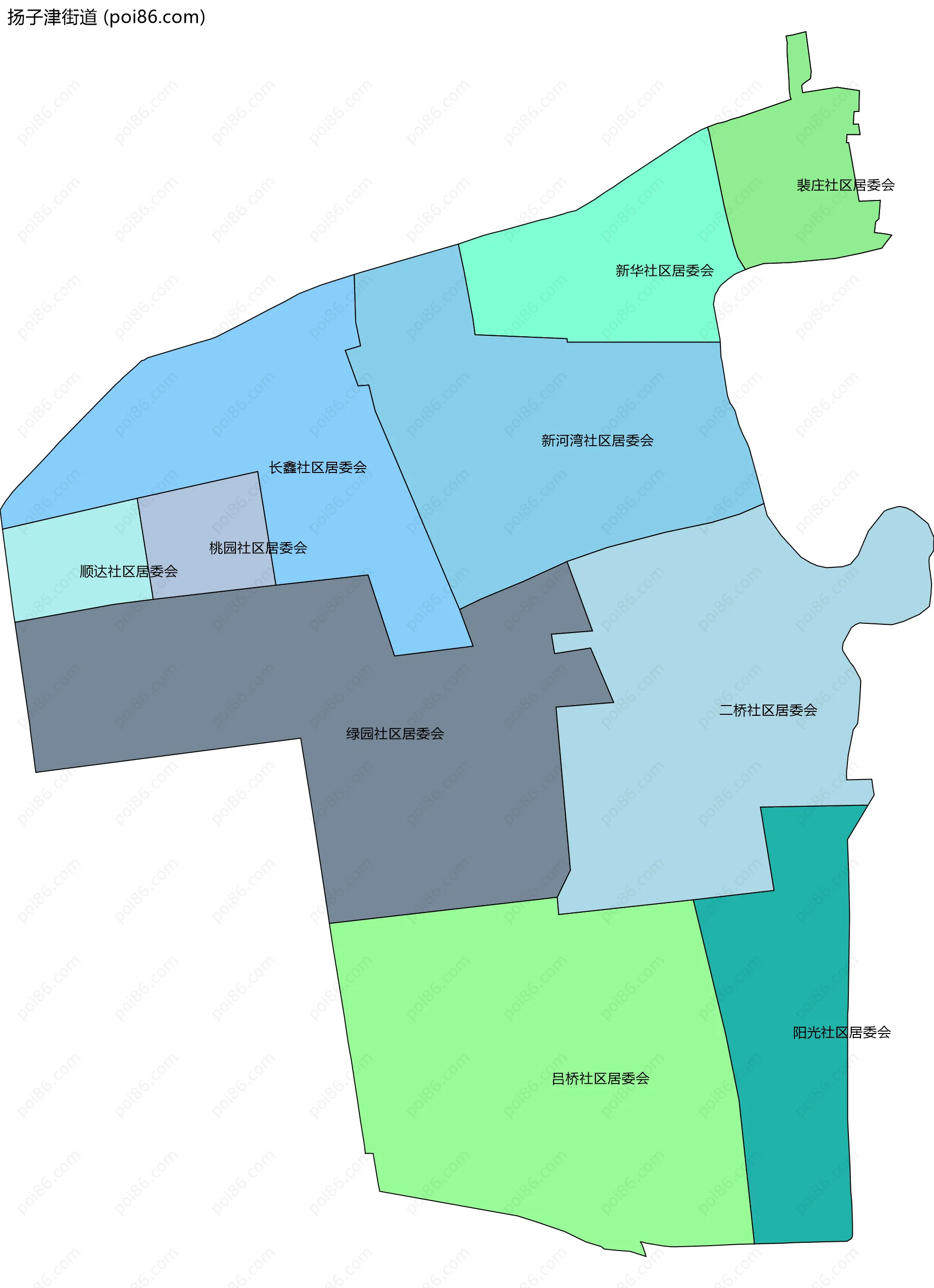 扬子津街道边界地图(五级行政区划)
