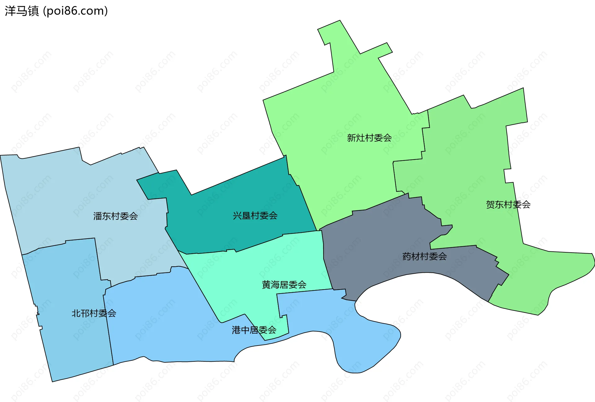洋马镇边界地图(五级行政区划)