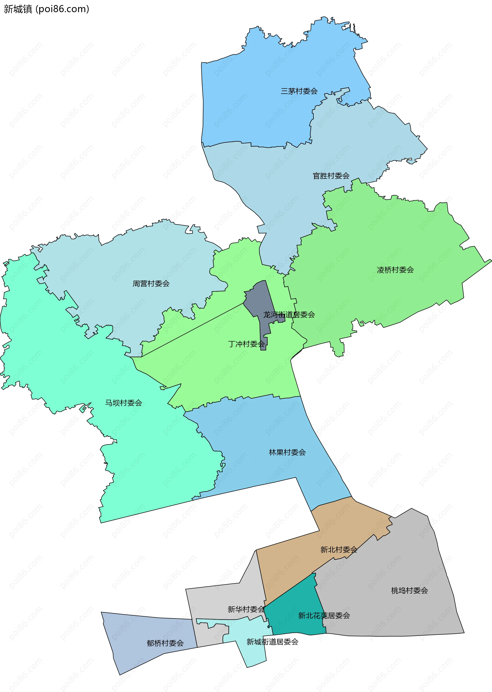 新城镇边界地图(五级行政区划)