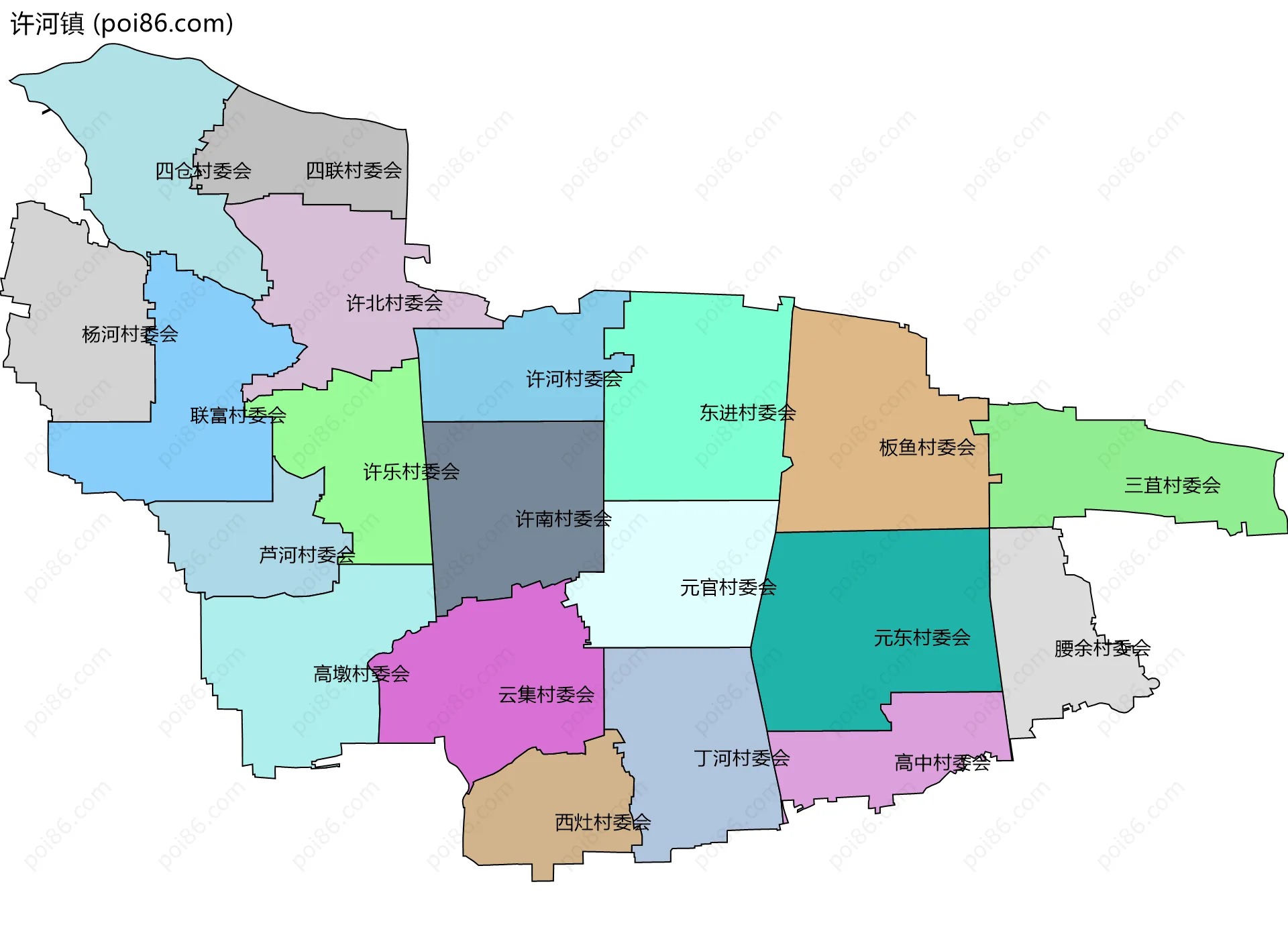 许河镇边界地图(五级行政区划)