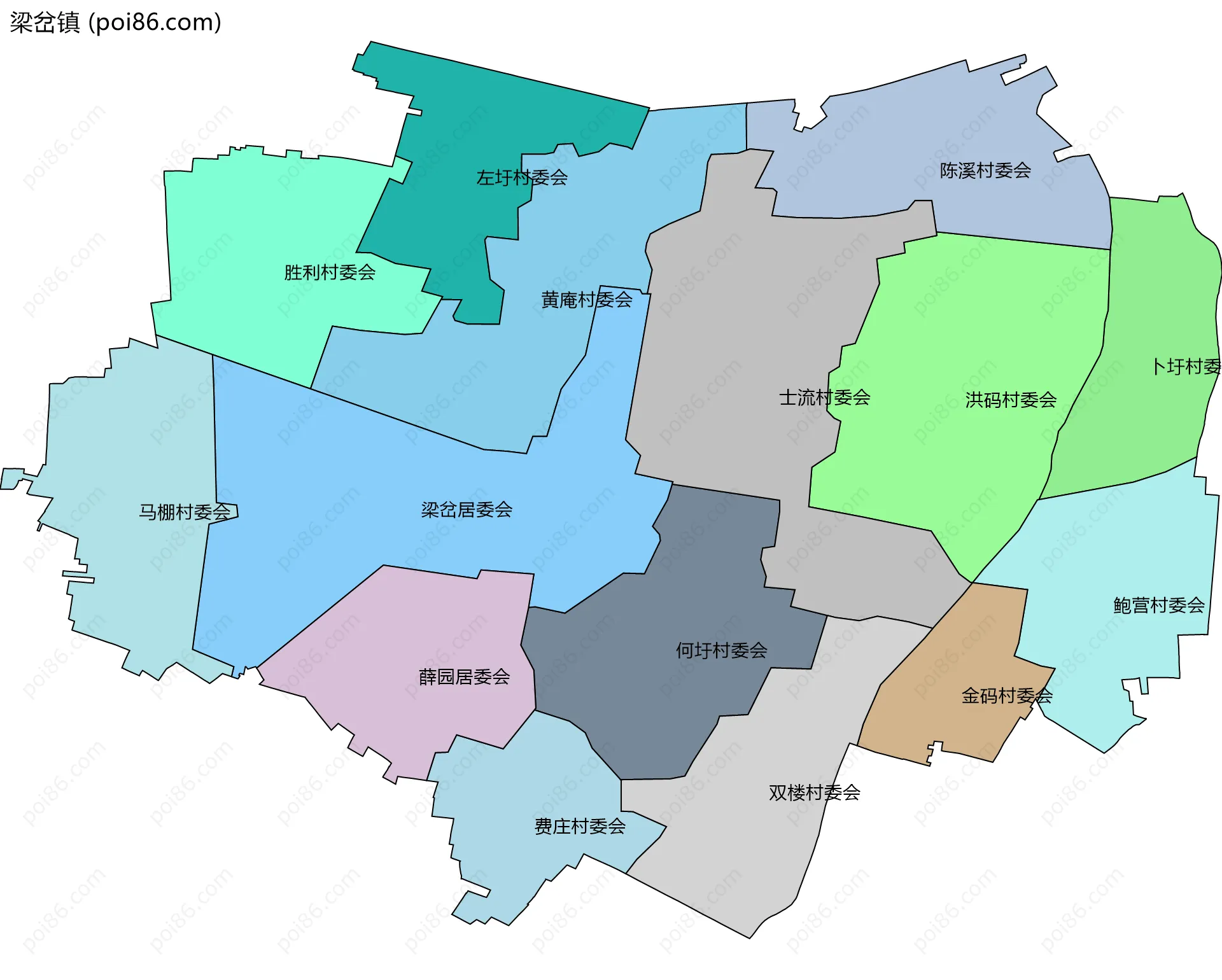 梁岔镇边界地图(五级行政区划)