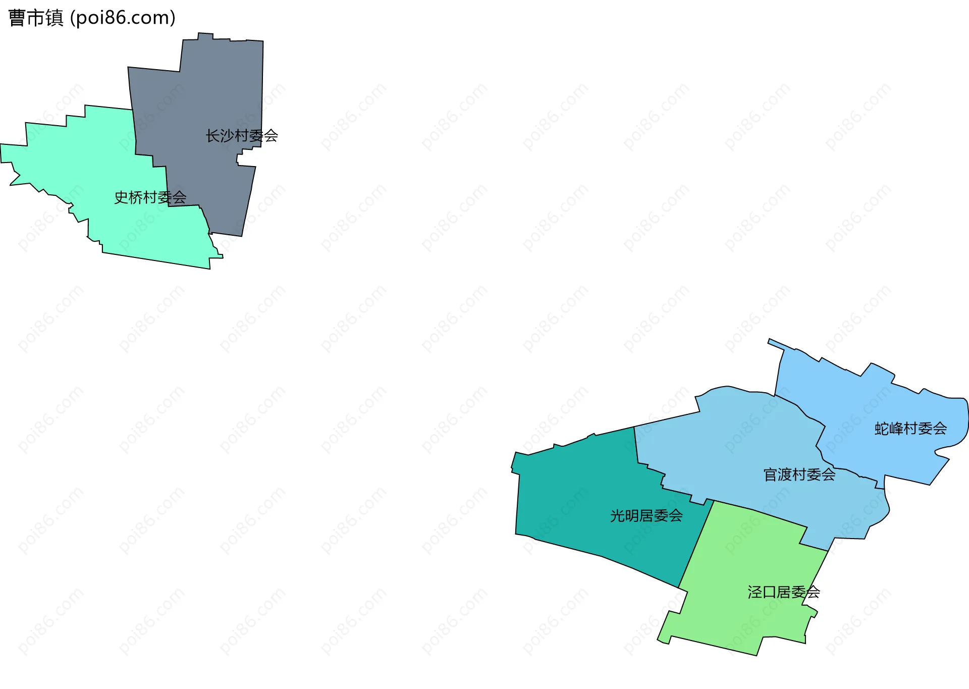 曹市镇边界地图(五级行政区划)