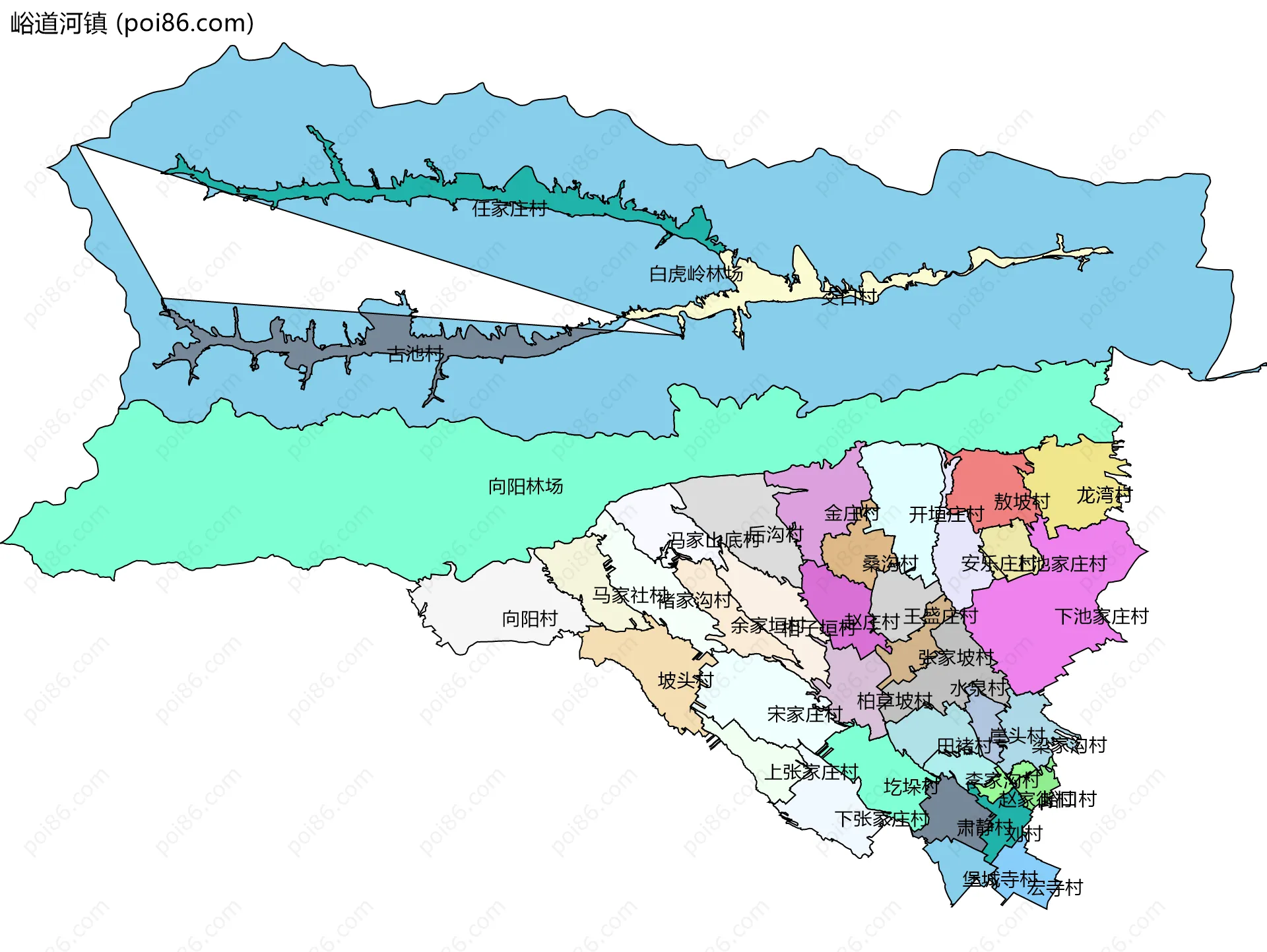 峪道河镇边界地图(五级行政区划)