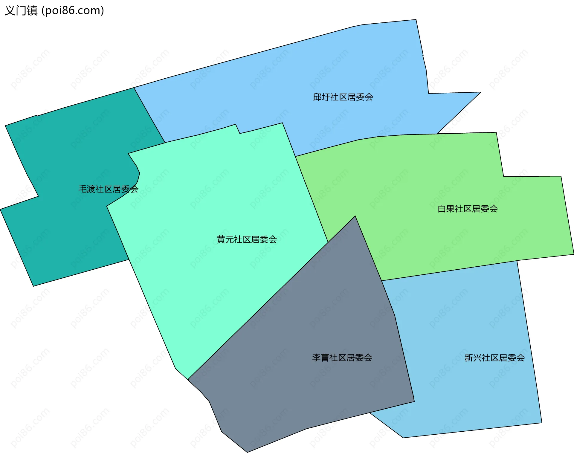 义门镇边界地图(五级行政区划)