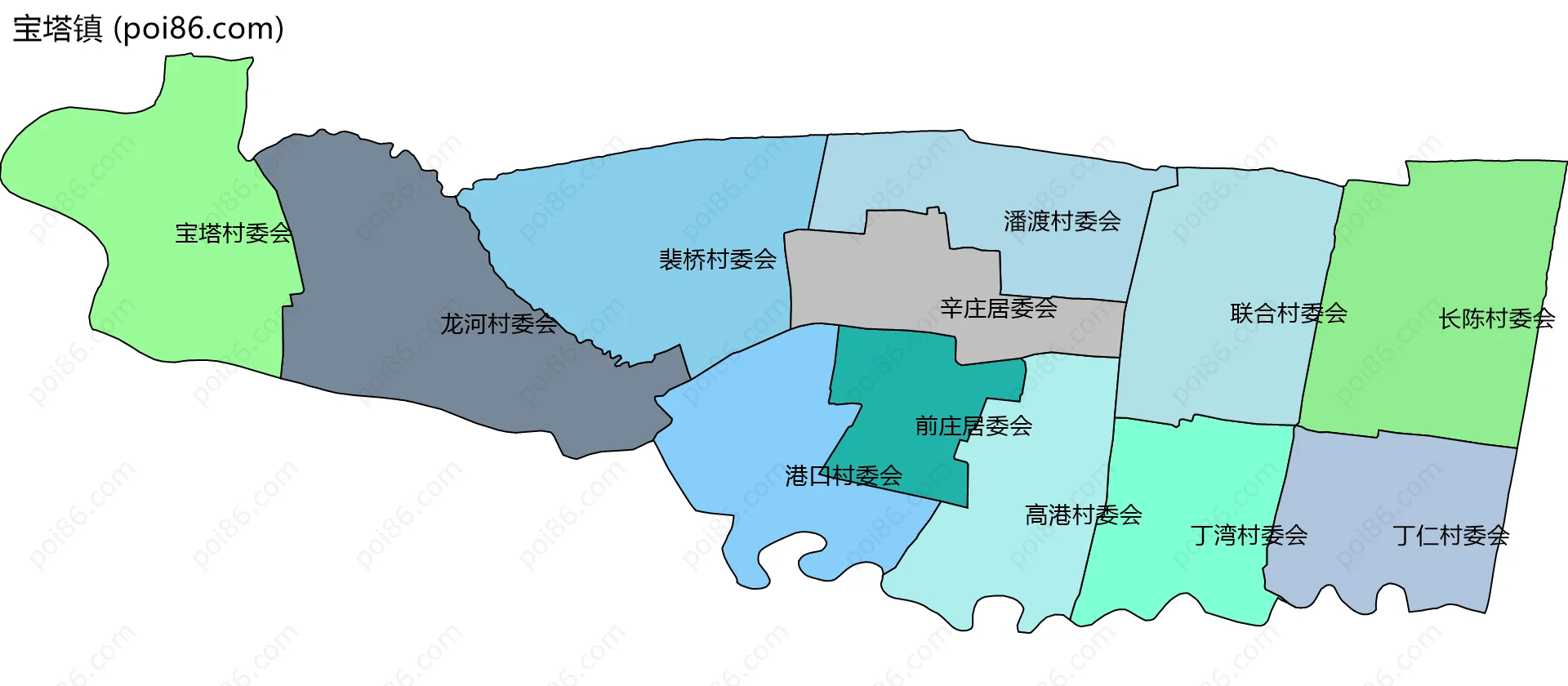 宝塔镇边界地图(五级行政区划)