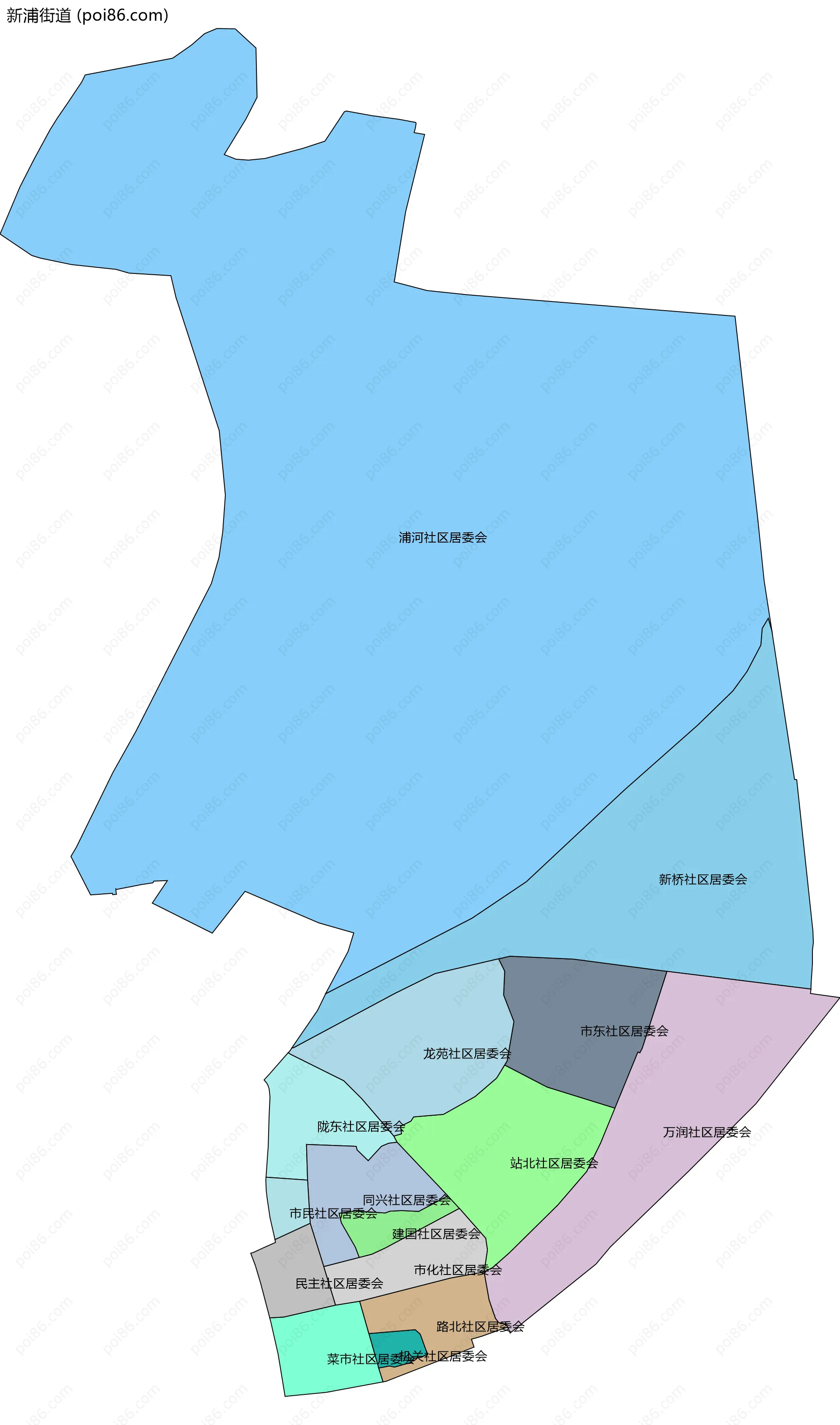 新浦街道边界地图(五级行政区划)