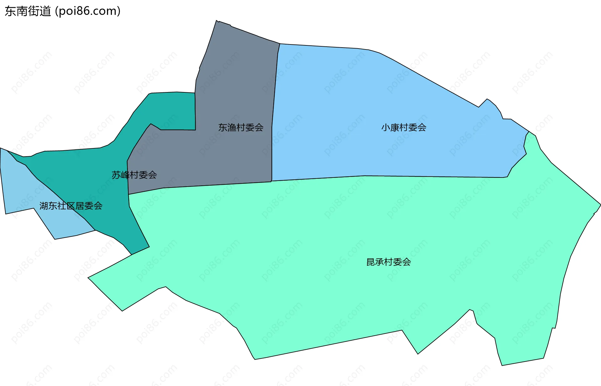 东南街道边界地图(五级行政区划)