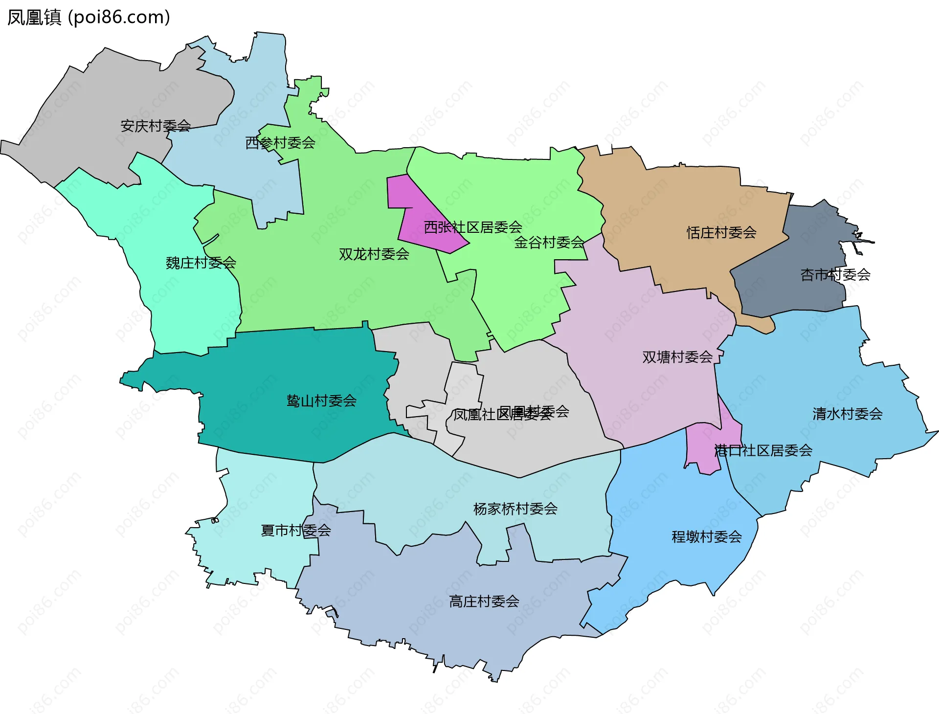 凤凰镇边界地图(五级行政区划)