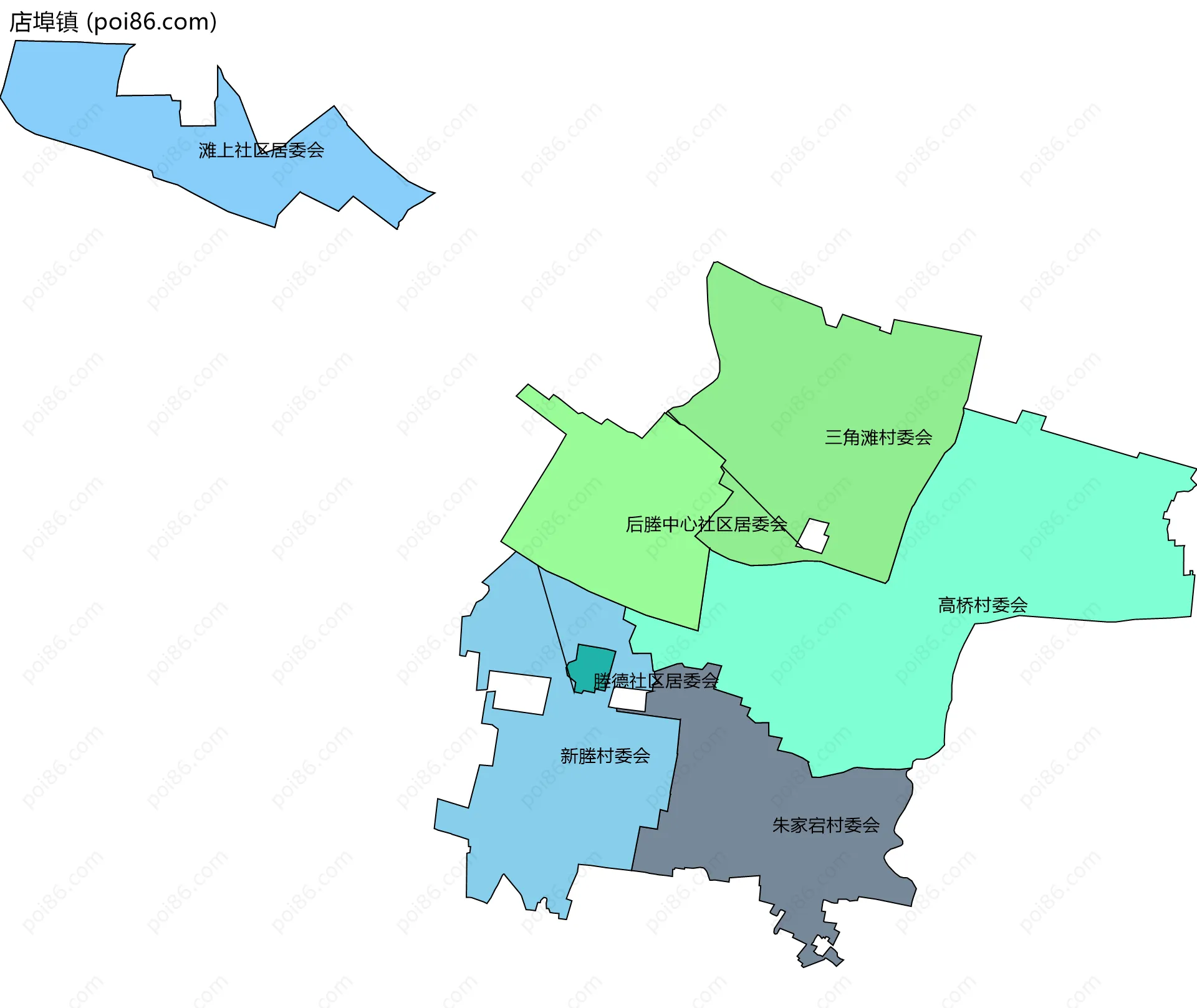 店埠镇边界地图(五级行政区划)