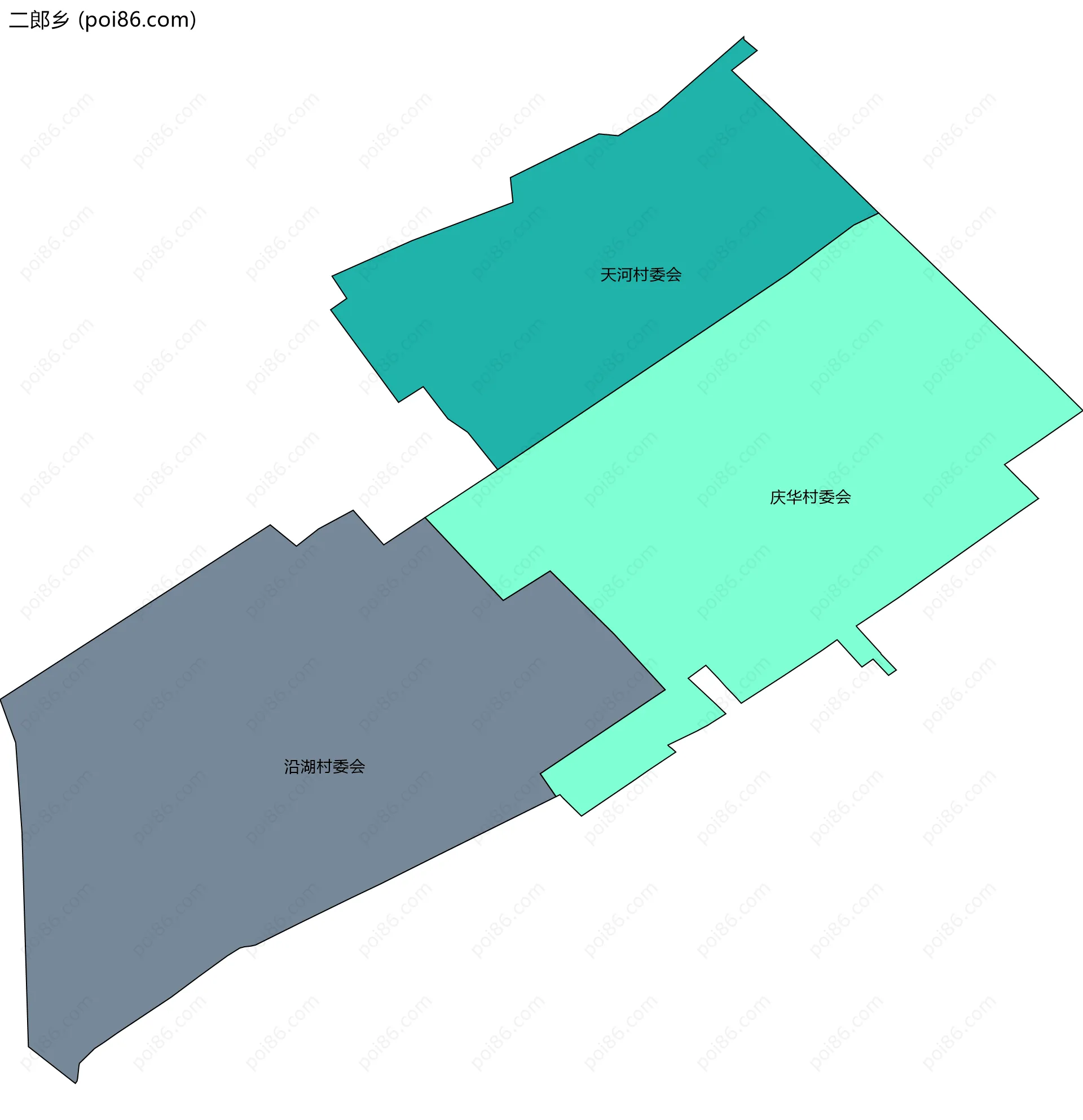二郎乡边界地图(五级行政区划)